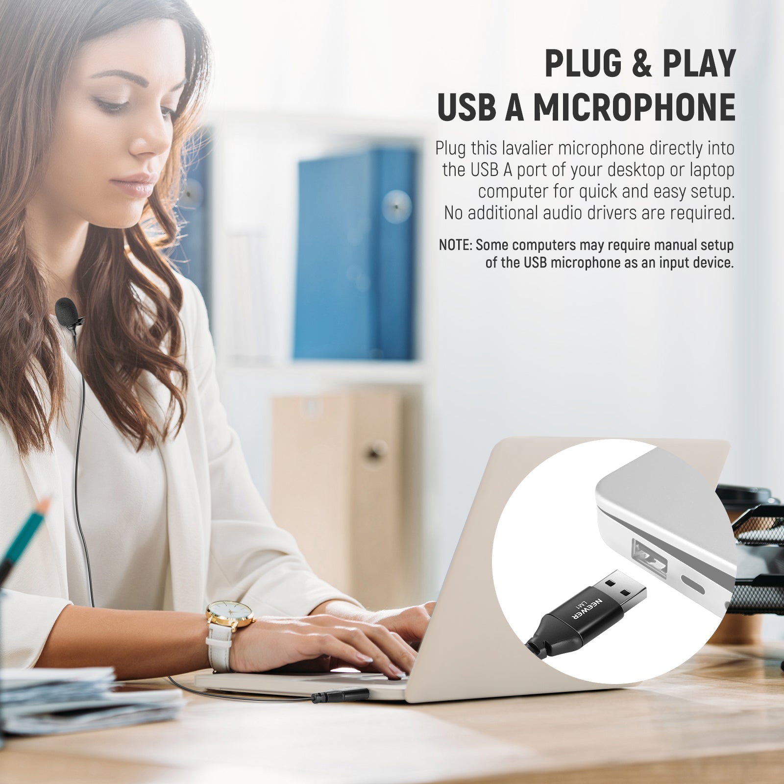 NEEWER LM1 Plug & Play Omnidirectional USB Lapel Microphone