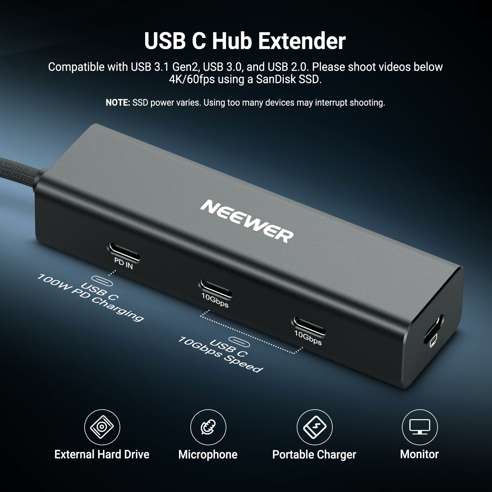 NEEWER PS030E USB C Hub Dock with Cold Shoe Mount