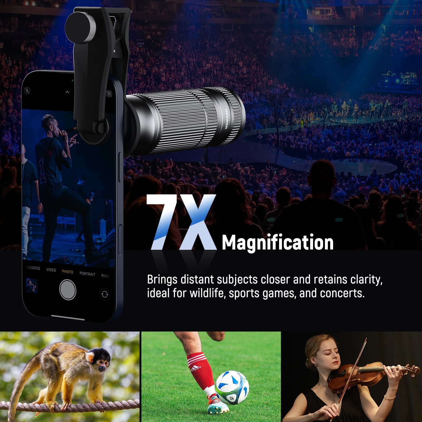 NEEWER LS-36 Ultra 7X Telephoto Lens with 10X Magnification & Phone Lens Clip