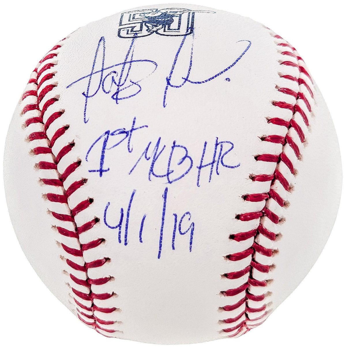 Fernando Tatis Jr. Autographed Official MLB 50th Anniversary Logo Baseball San Diego Padres "1st MLB HR 4/1/19" JSA #SD53983