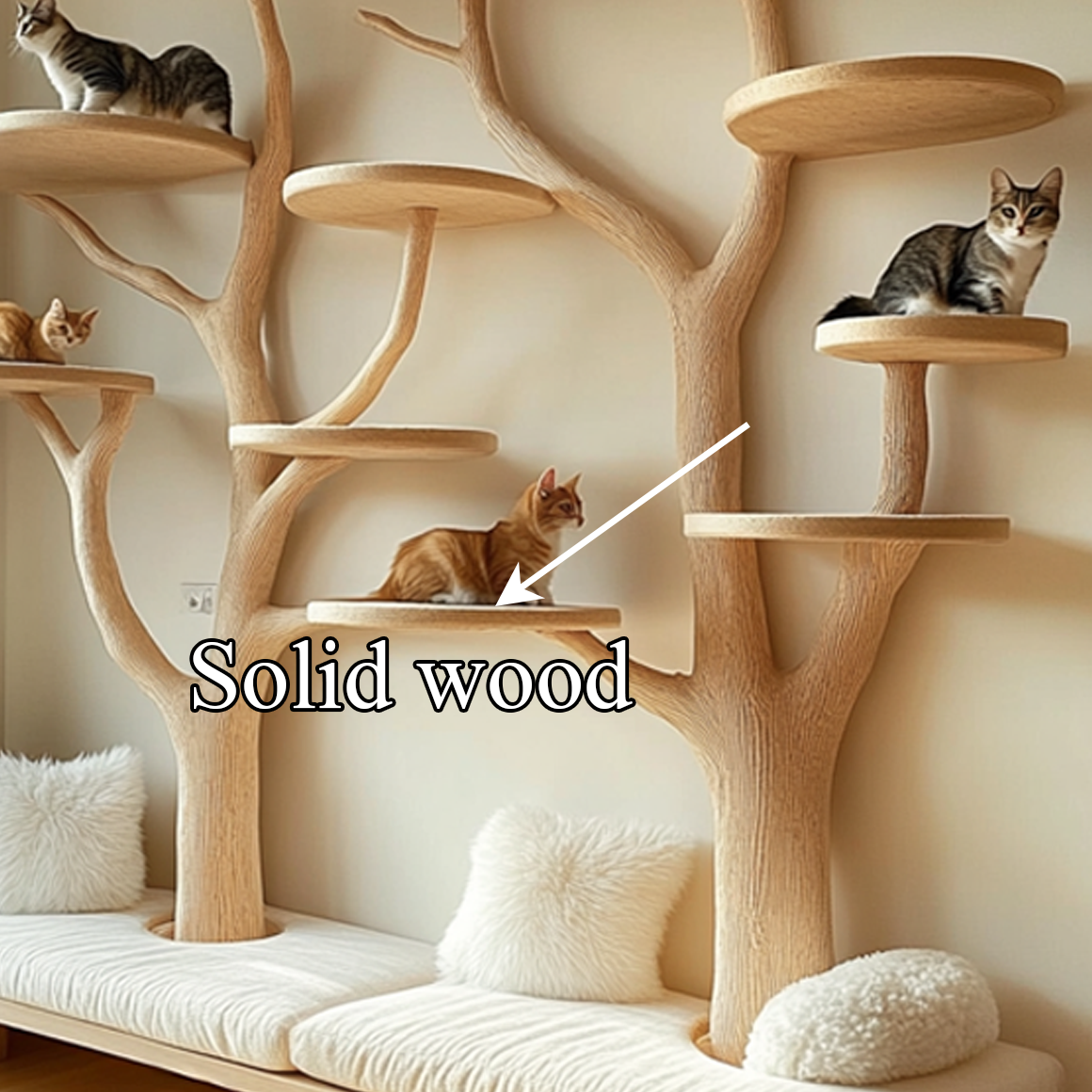 Rustic Cat Tree Organizer Wall Shelf Bedroom Seating Bench