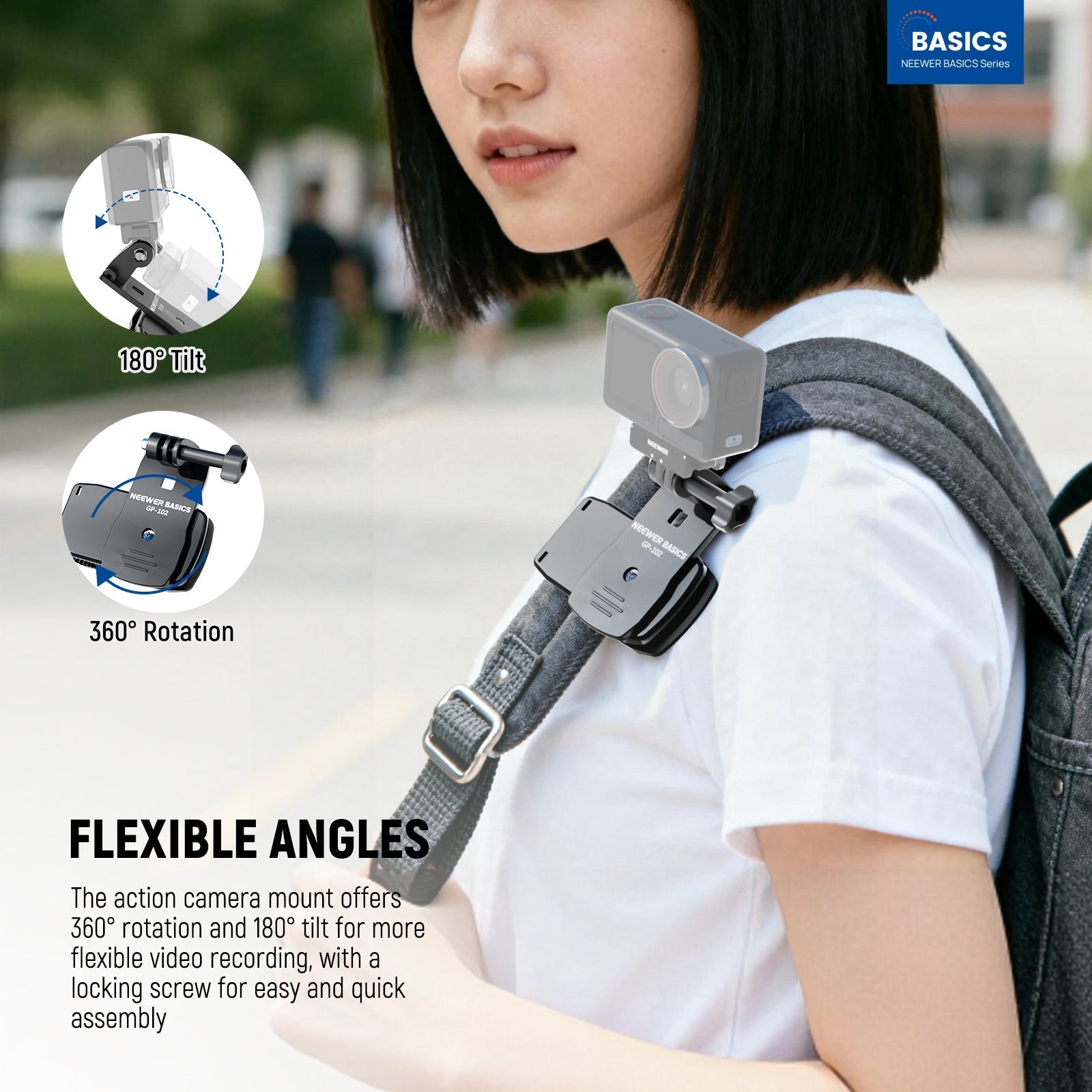 NEEWER BASICS GP-102 Backpack Strap Clip Mount for Action Camera