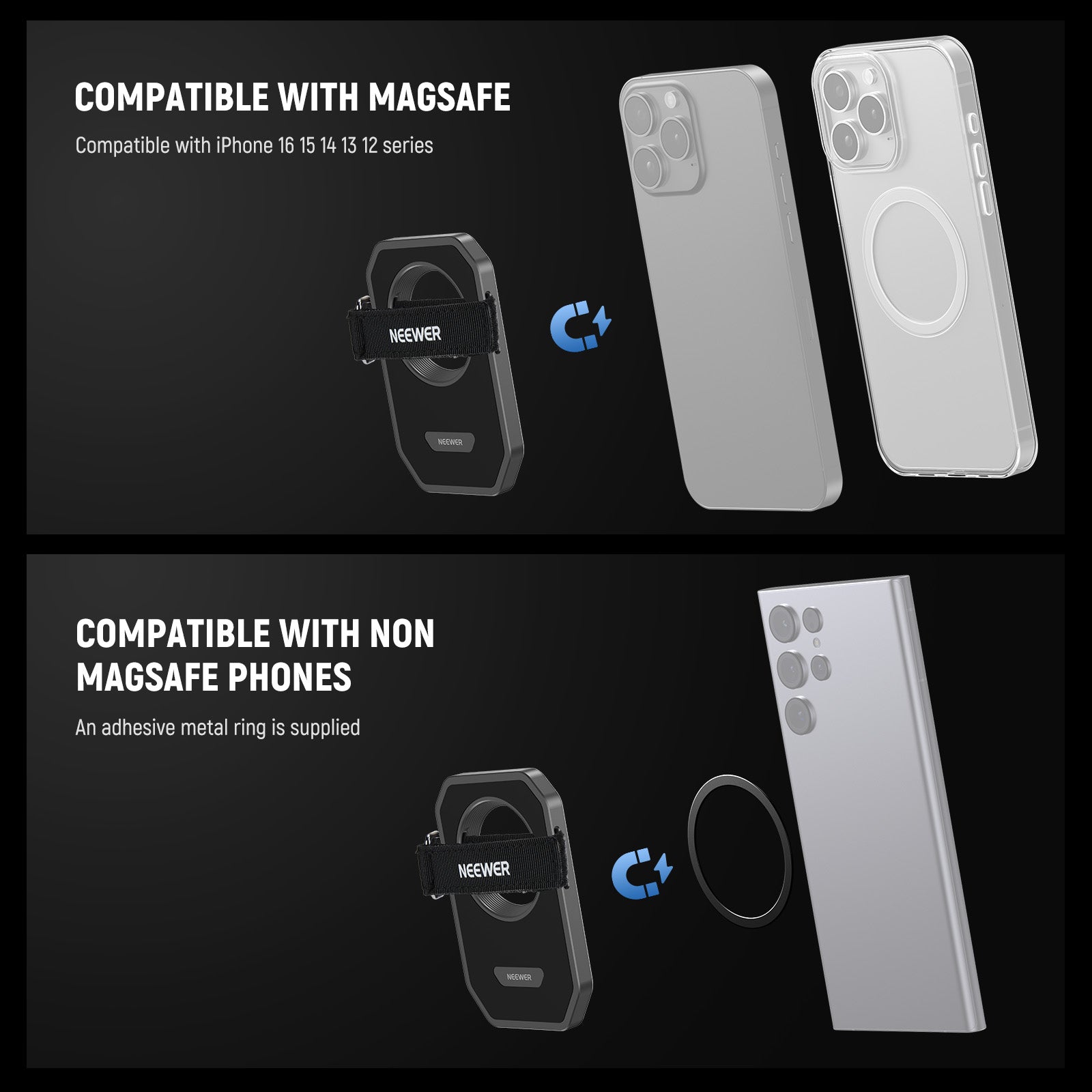 NEEWER PA040 Magnetic SSD Mount with Upgraded Touch Fastener For iPhone 15/16 Pro/Pro Max