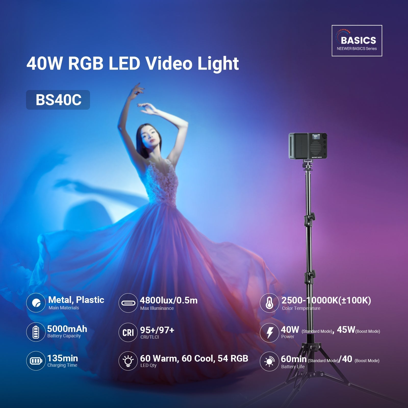 NEEWER BASICS BS40C Magnetic RGB Video Light
