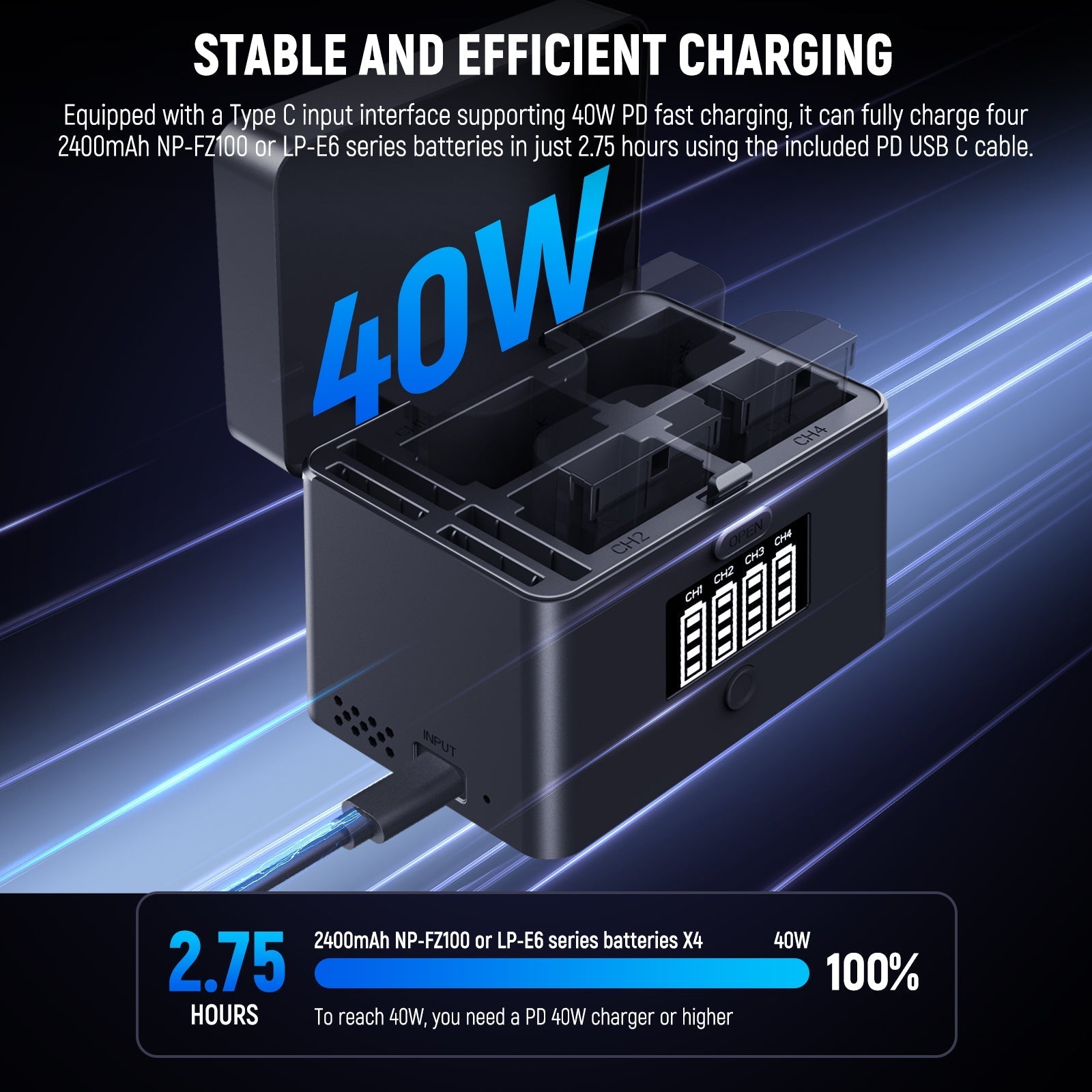 NEEWER NW-ZP4 2 in 1 Four Channel USB Charger for NP-FZ100 & LP-E6