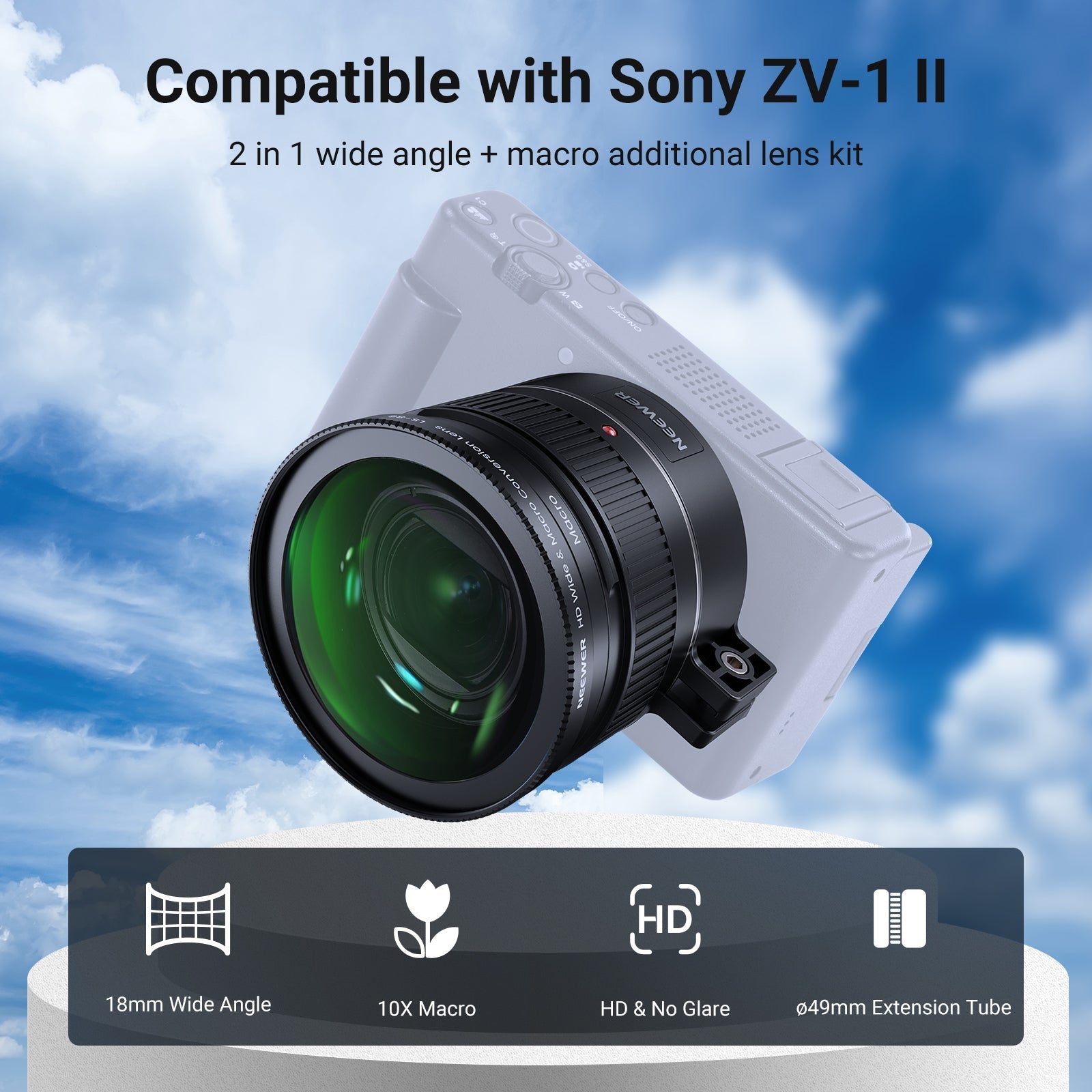 NEEWER LS-86 Wide Angle + Macro Lens For Sony ZV-1 II (ZV-1M2)