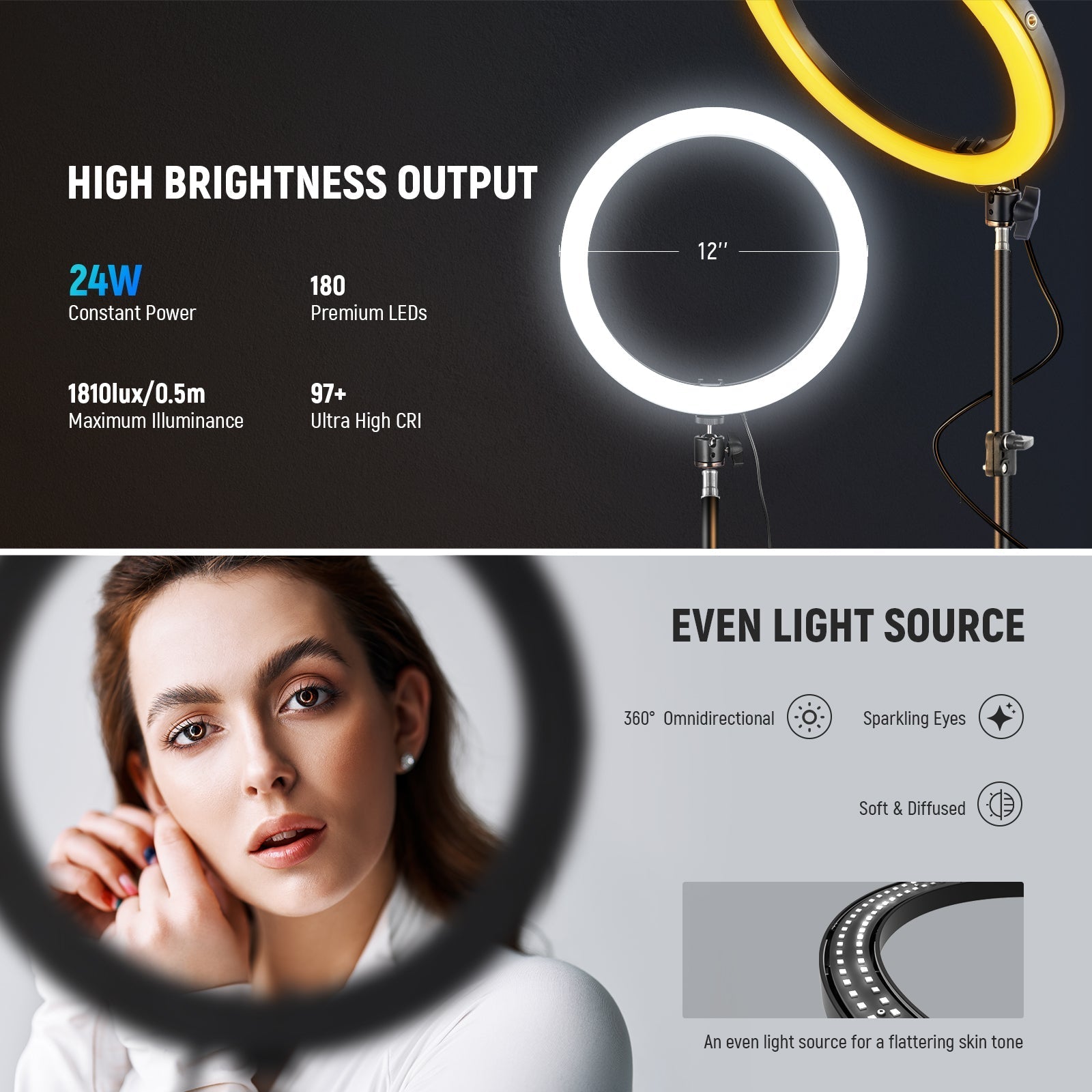 NEEWER RH12B 12" 24W High Power LED Ring Light