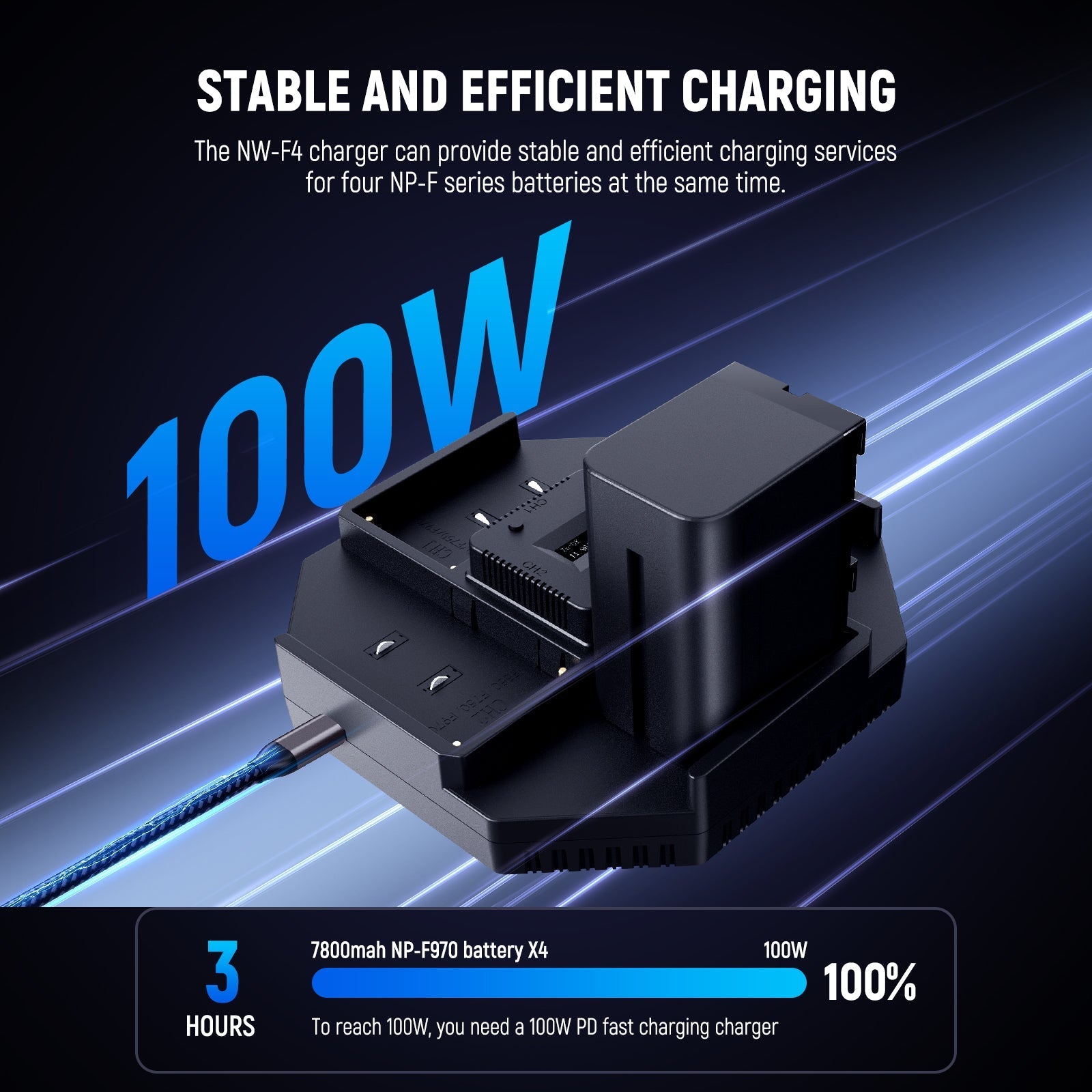 NEEWER NW-F4+NW-F970 7800mAh Replacement Batteries & 4 Channel Fast Charger