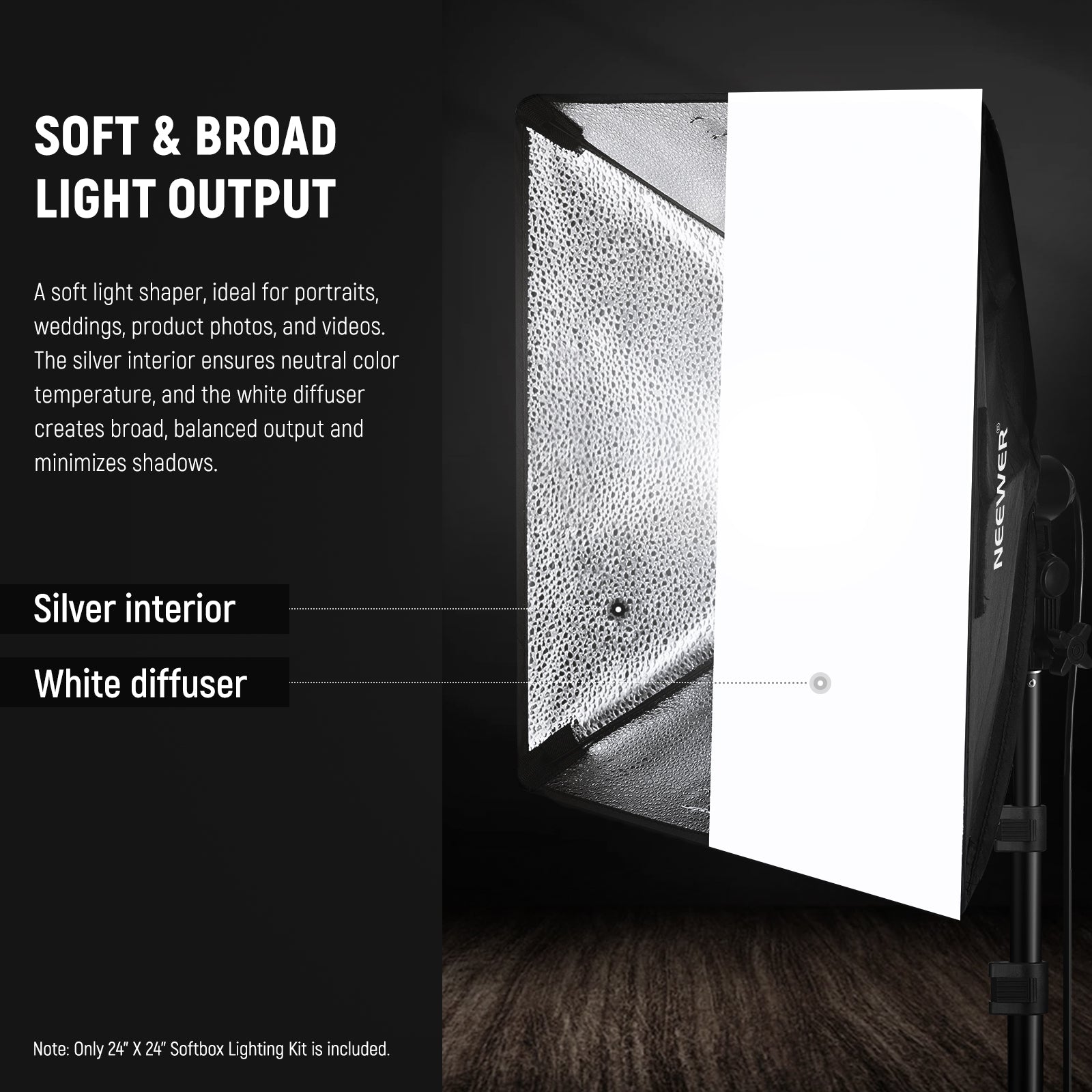 NEEWER NK300 24"X24"/60x60 350W Equivalent Softbox Lighting Kit