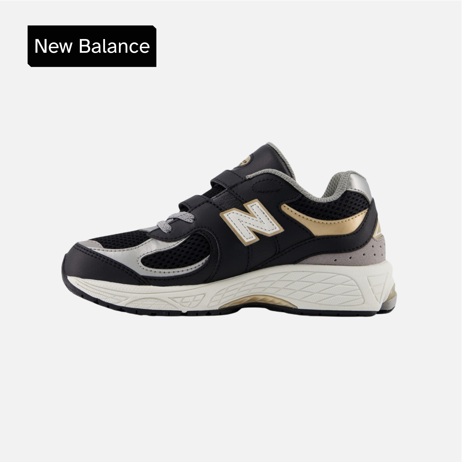 New Balance 2002R Hook & Loop Little Kid Wide 'Black Sea Salt Gold'