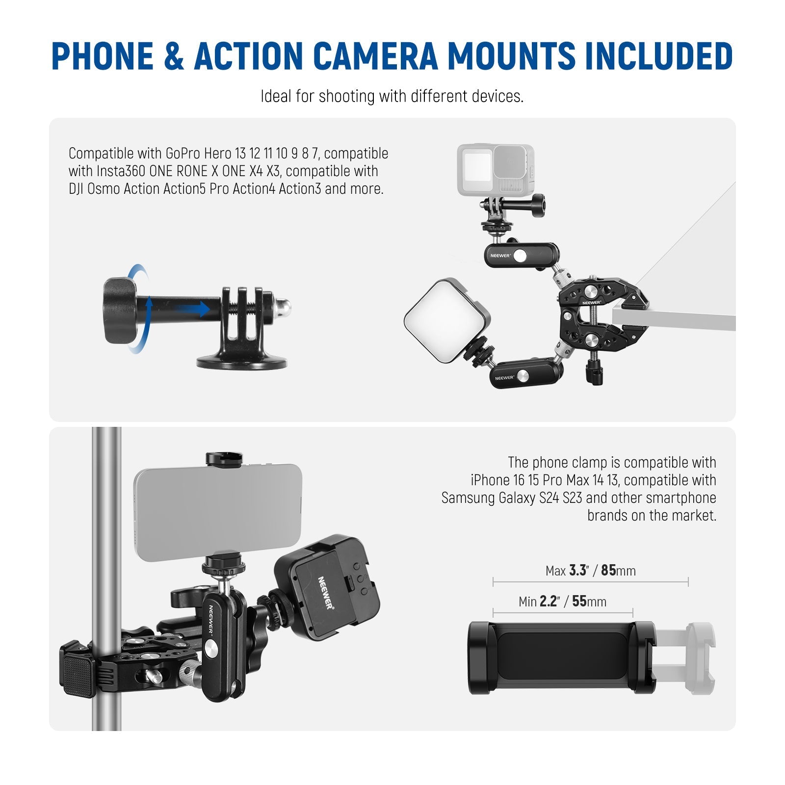 NEEWER Heavy Duty Super Clamp with Two 360° Dual Ball Head Magic Arms