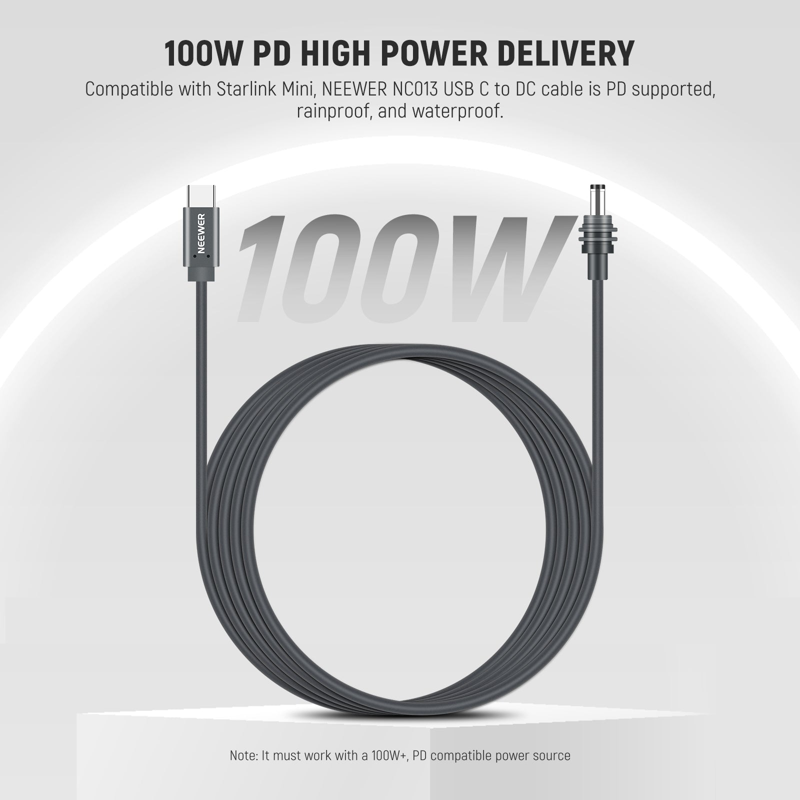 NEEWER NC013 100W PD USB C to DC Power Cable For Starlink Mini