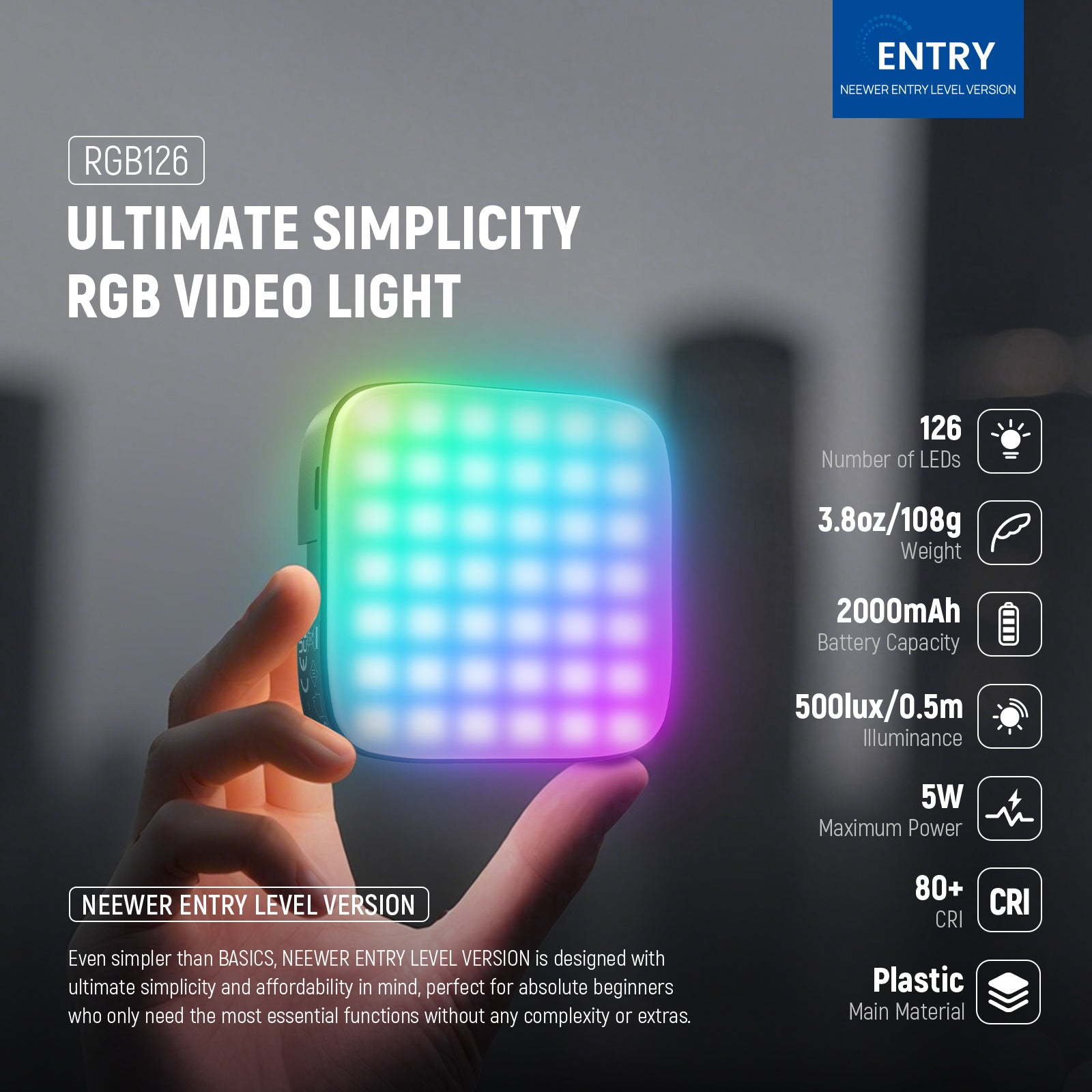 NEEWER ENTRY LEVEL VERSION RGB126 Magnetic RGB Video Light