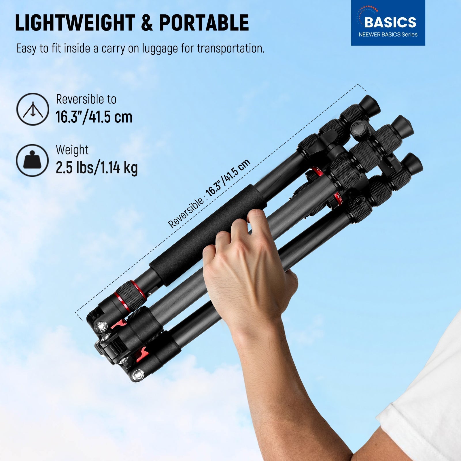 NEEWER BASICS TP17B 64"/162cm Carbon Fiber Travel Tripod Monopod