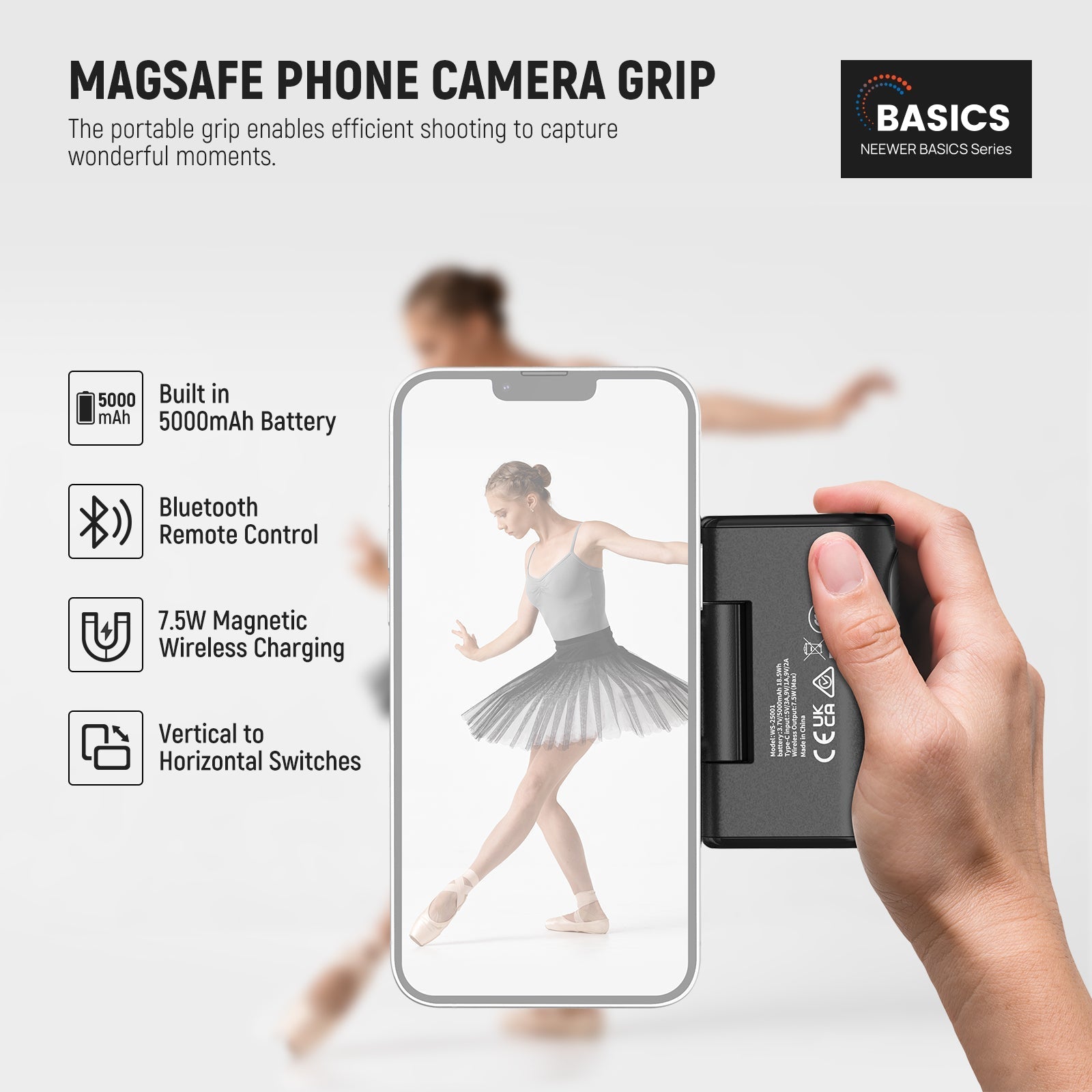 NEEWER BASICS WS-25001 Magnetic Phone Camera Grip Shutter Remote