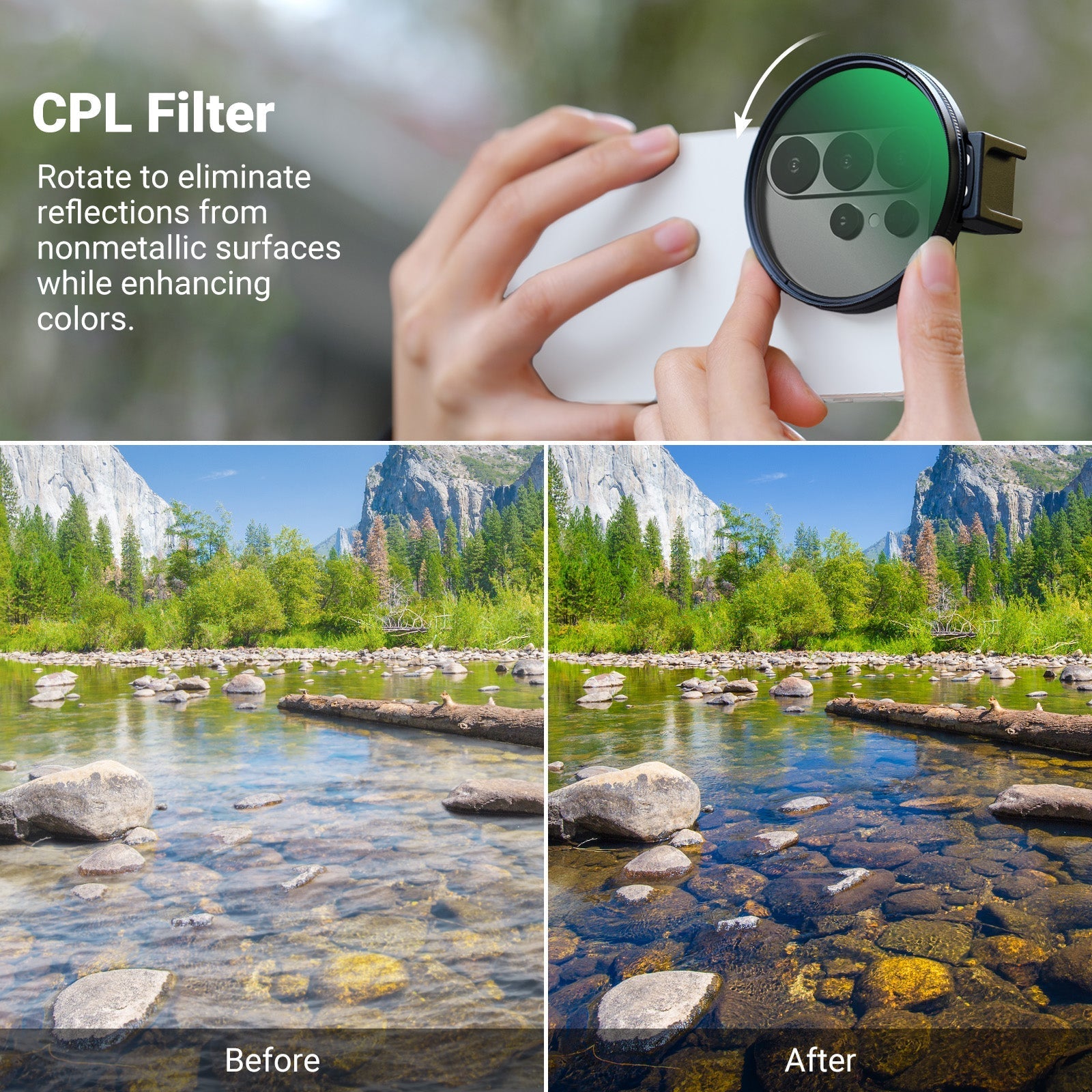 NEEWER FL-113 67mm Phone CPL Filter with Cold Shoe Clip(Compatible with S26)