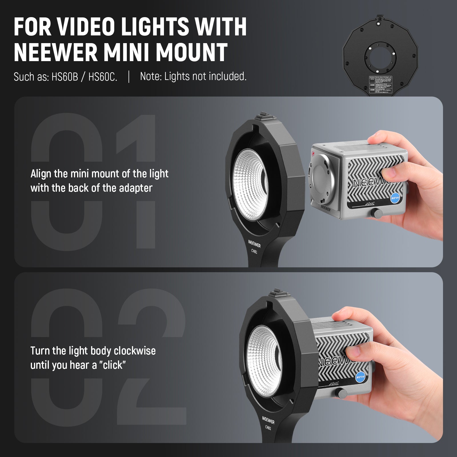 NEEWER CHB1 Bowens Mount Adapter Holder for HS60B/HB60S Handheld Video Light