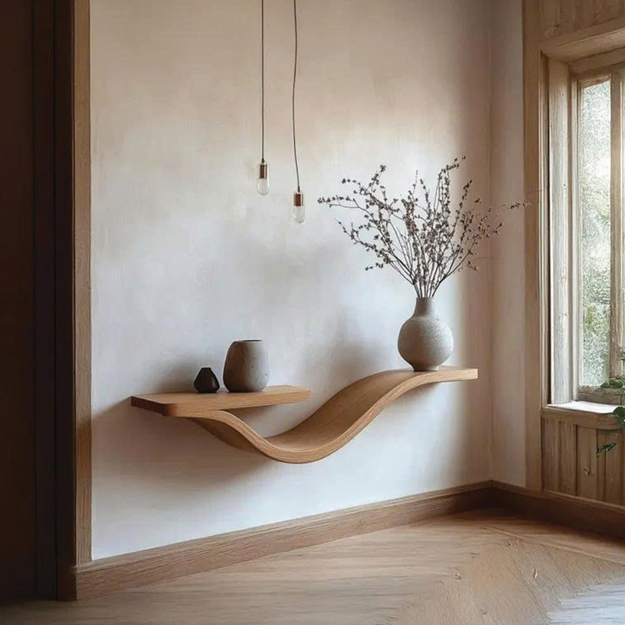 Rustic Wavy Floating Shelf Live Edge Decorative For Living Room