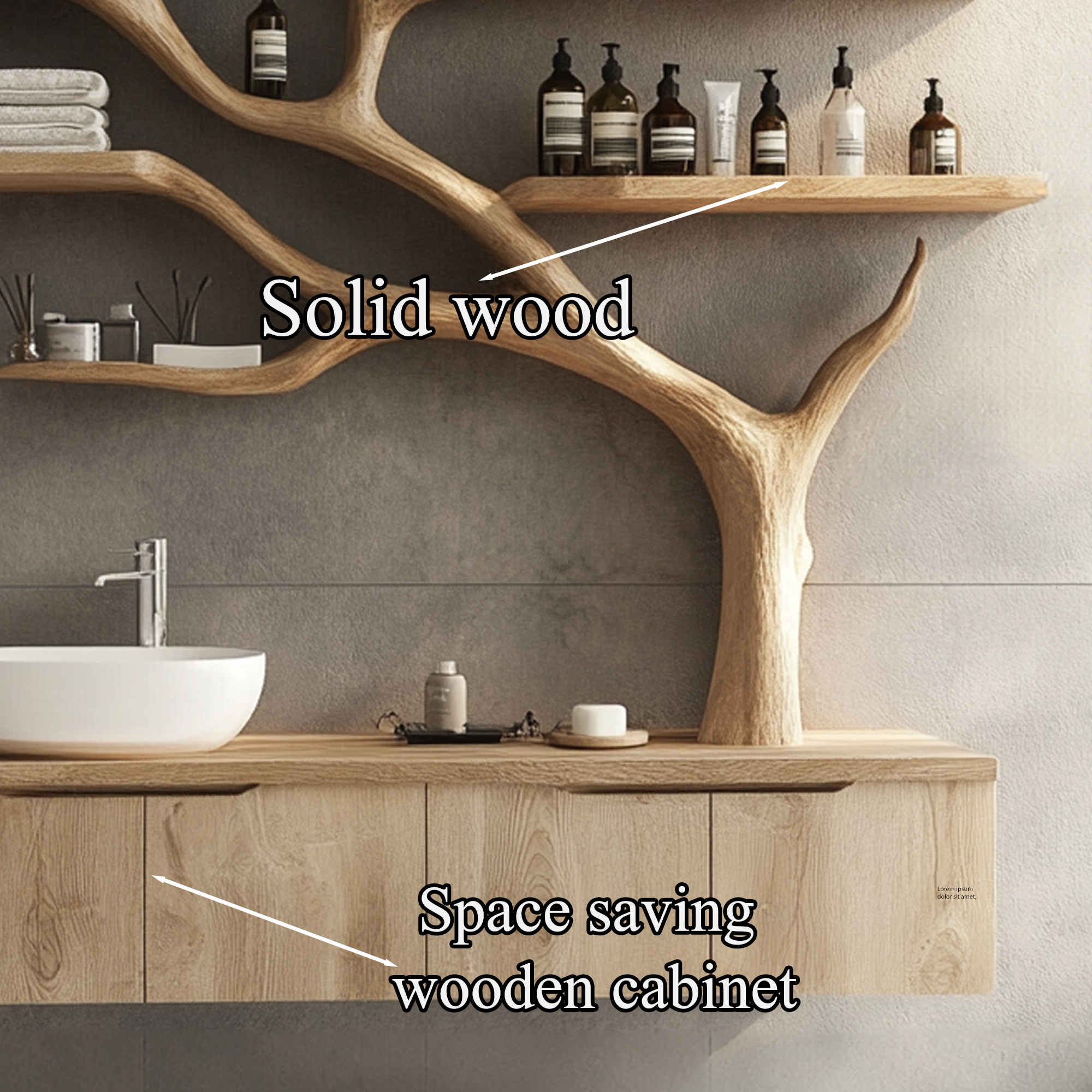 Tree Branches Rustic Bathroom Vanity With Sink Floating Shelves