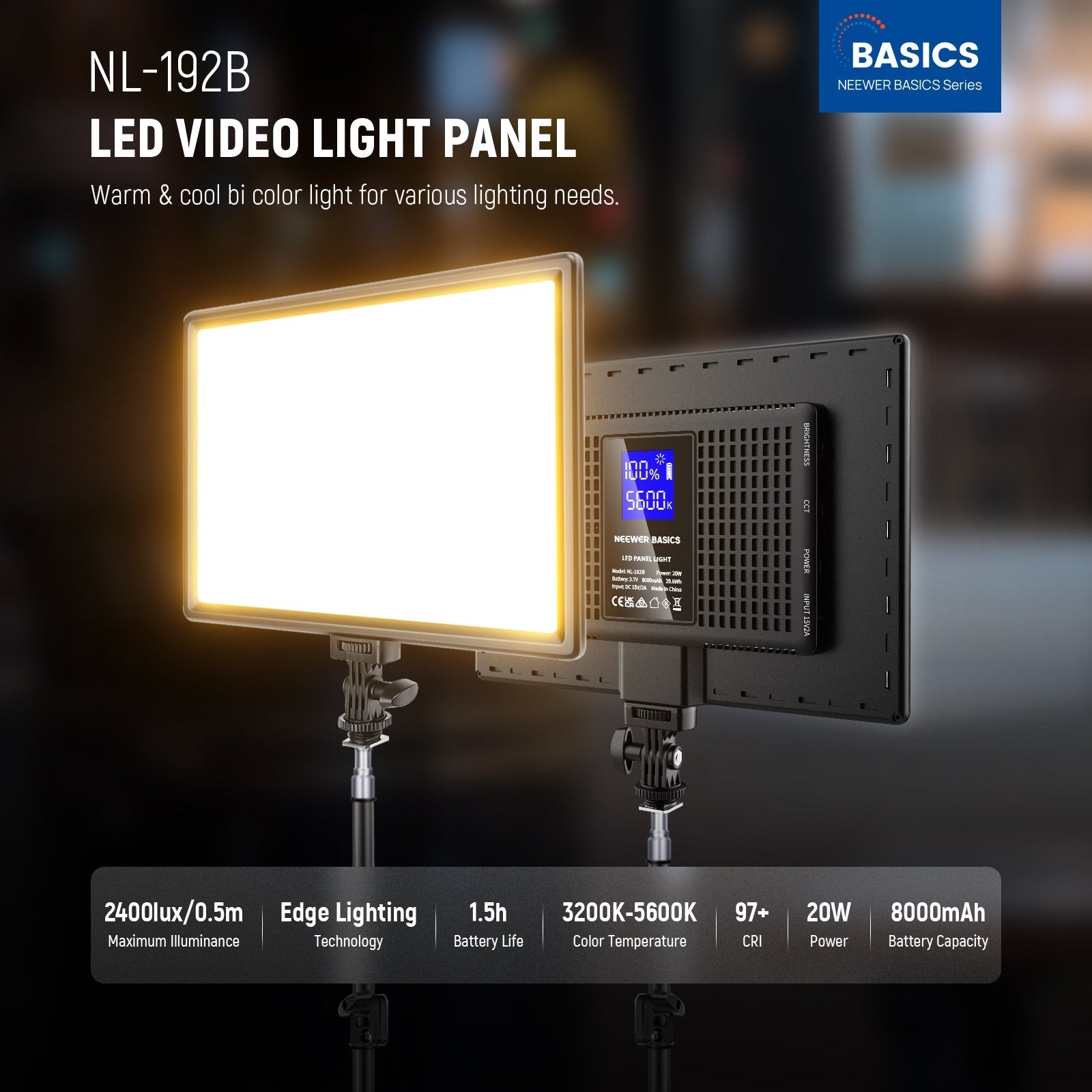 NEEWER BASICS 2 Pack NL-192B Bi-Color LED Video Panel Lighting Kit