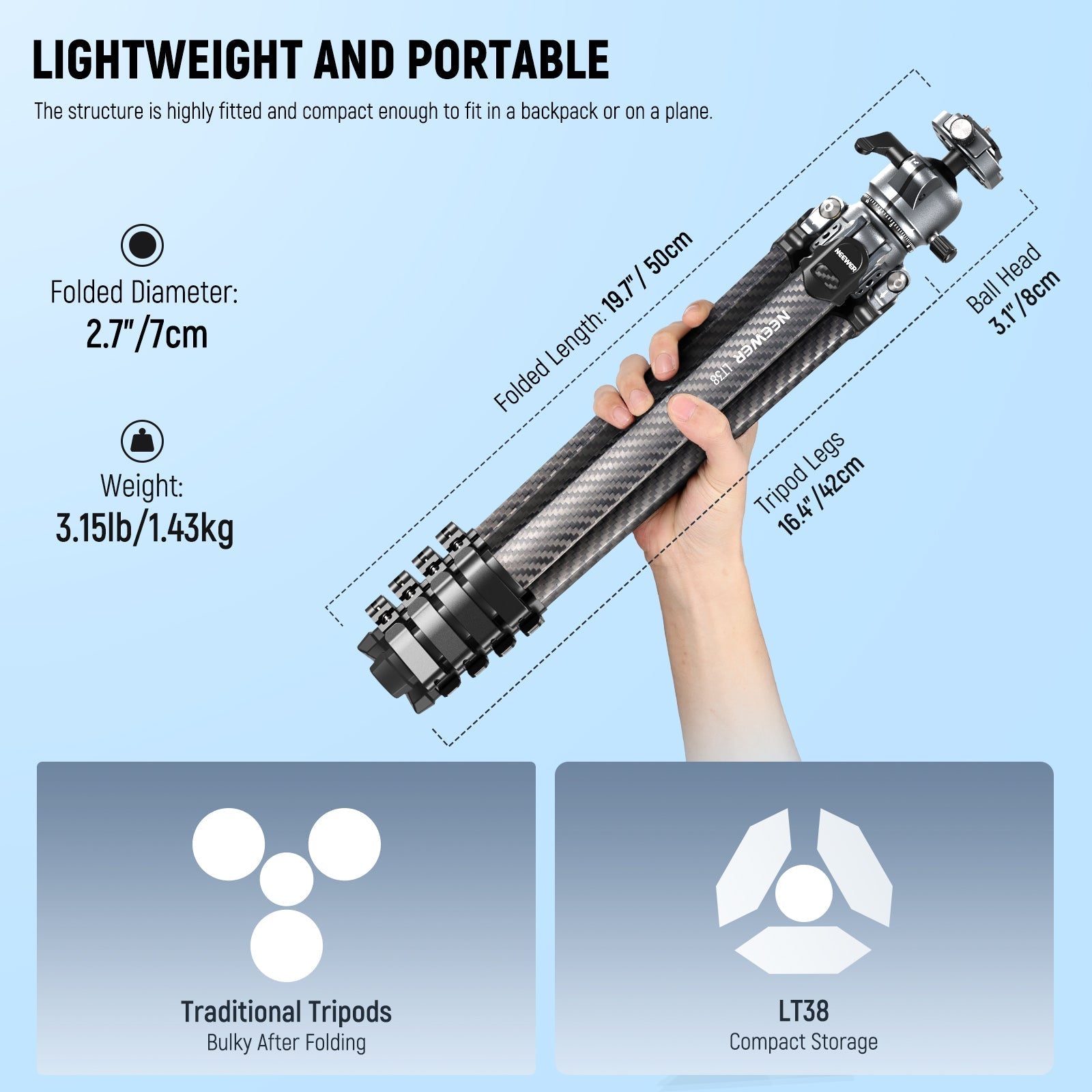 NEEWER LT38 61" Carbon Fiber Travel Tripod