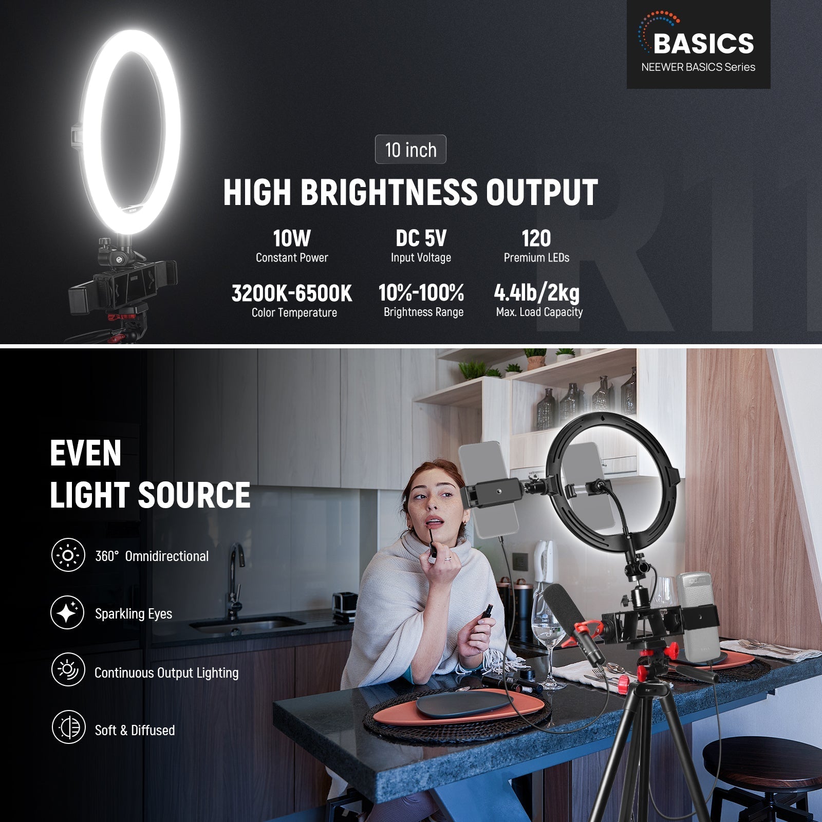 NEEWER BASICS R11 10" Selfie Ring Light