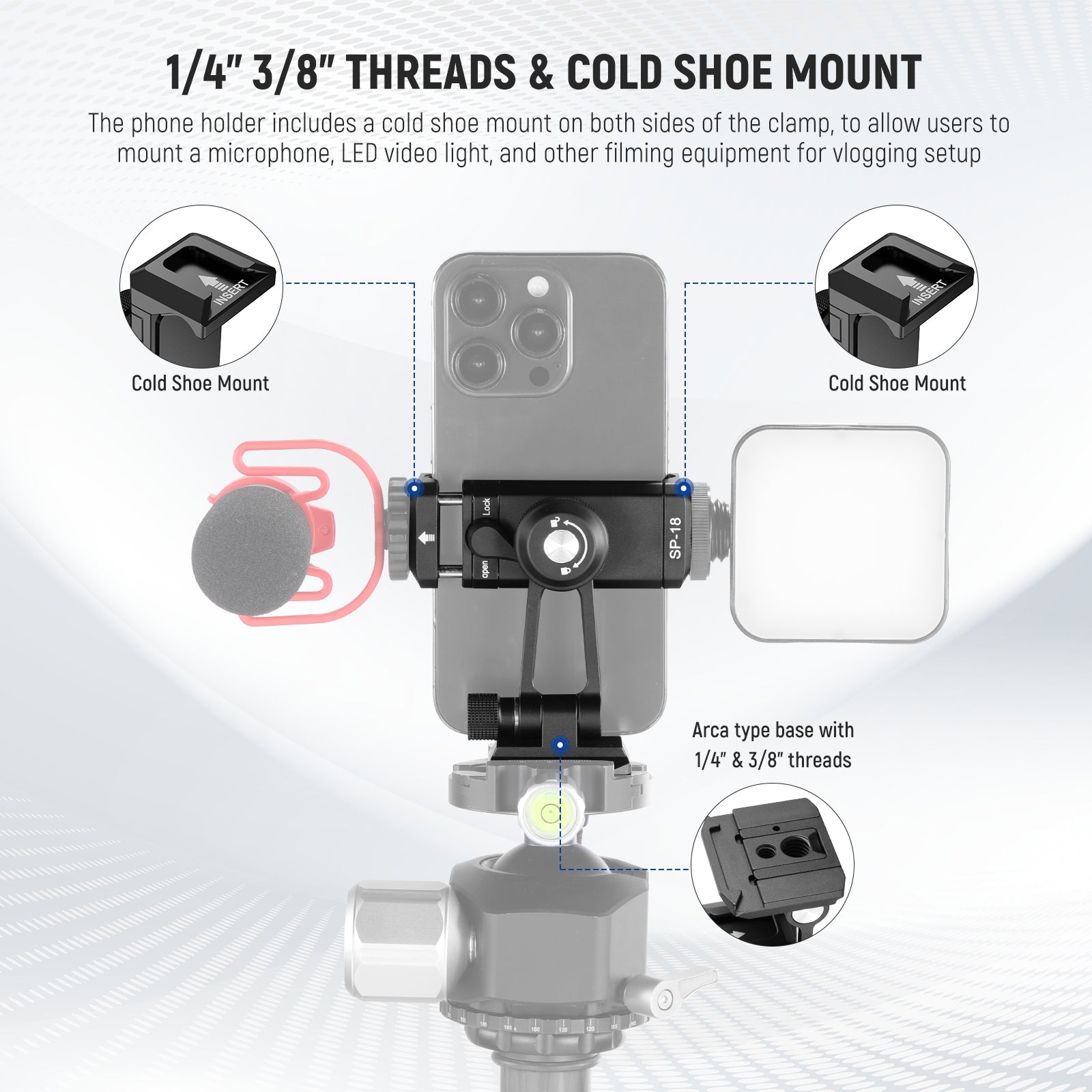 NEEWER SP-18 Phone Tripod Mount Adapter with Arca Type QR Base