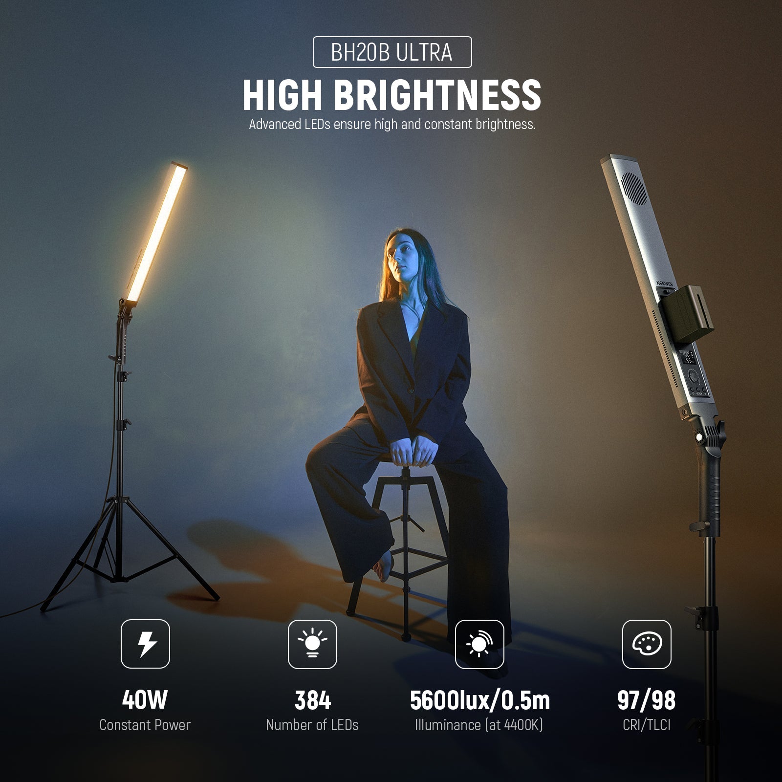 NEEWER BH20B Ultra Upgraded 40W LED Video Light Stick Kit