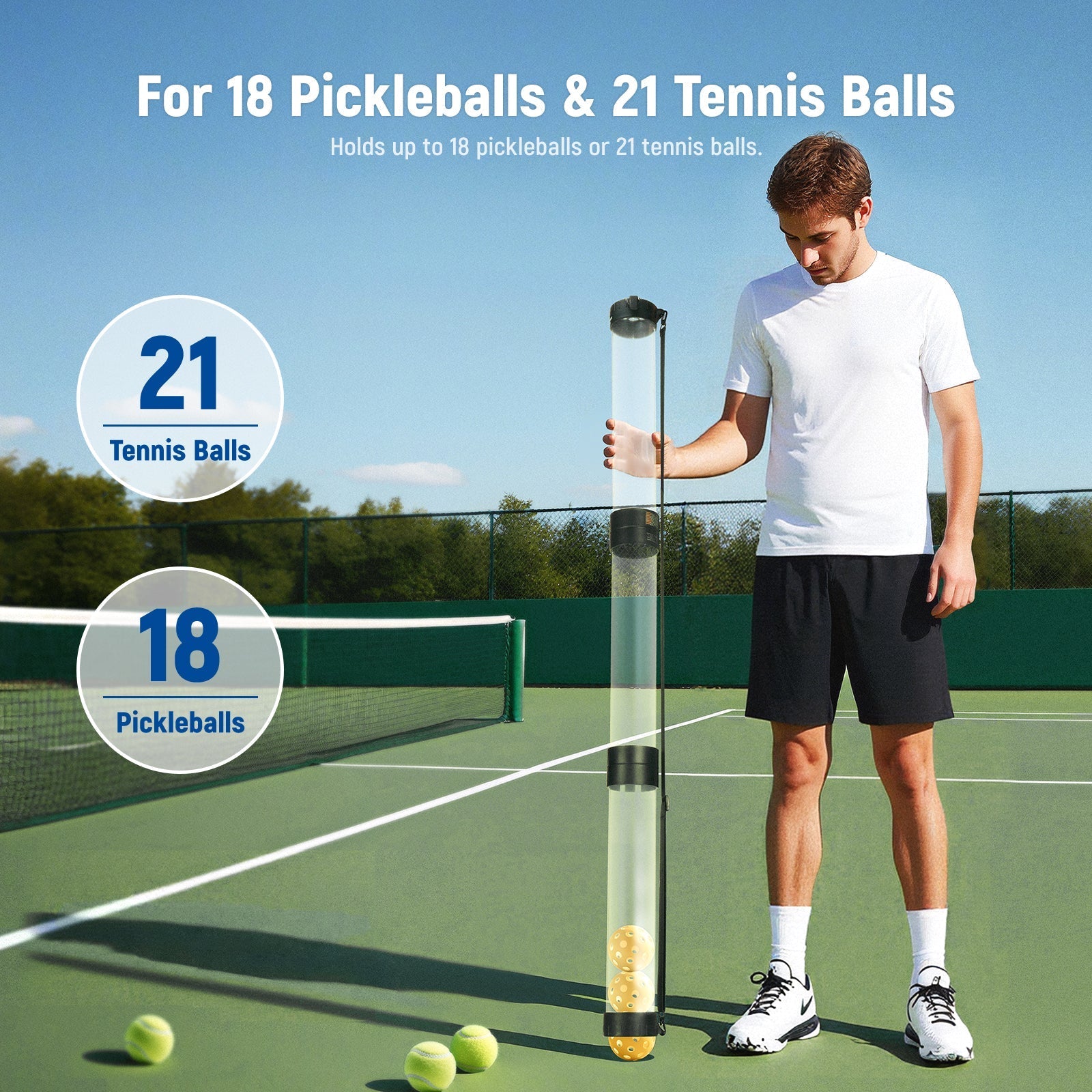 NEEWER PB01S Ball Retriever Tube Hopper for Tennis Balls & Pickleballs
