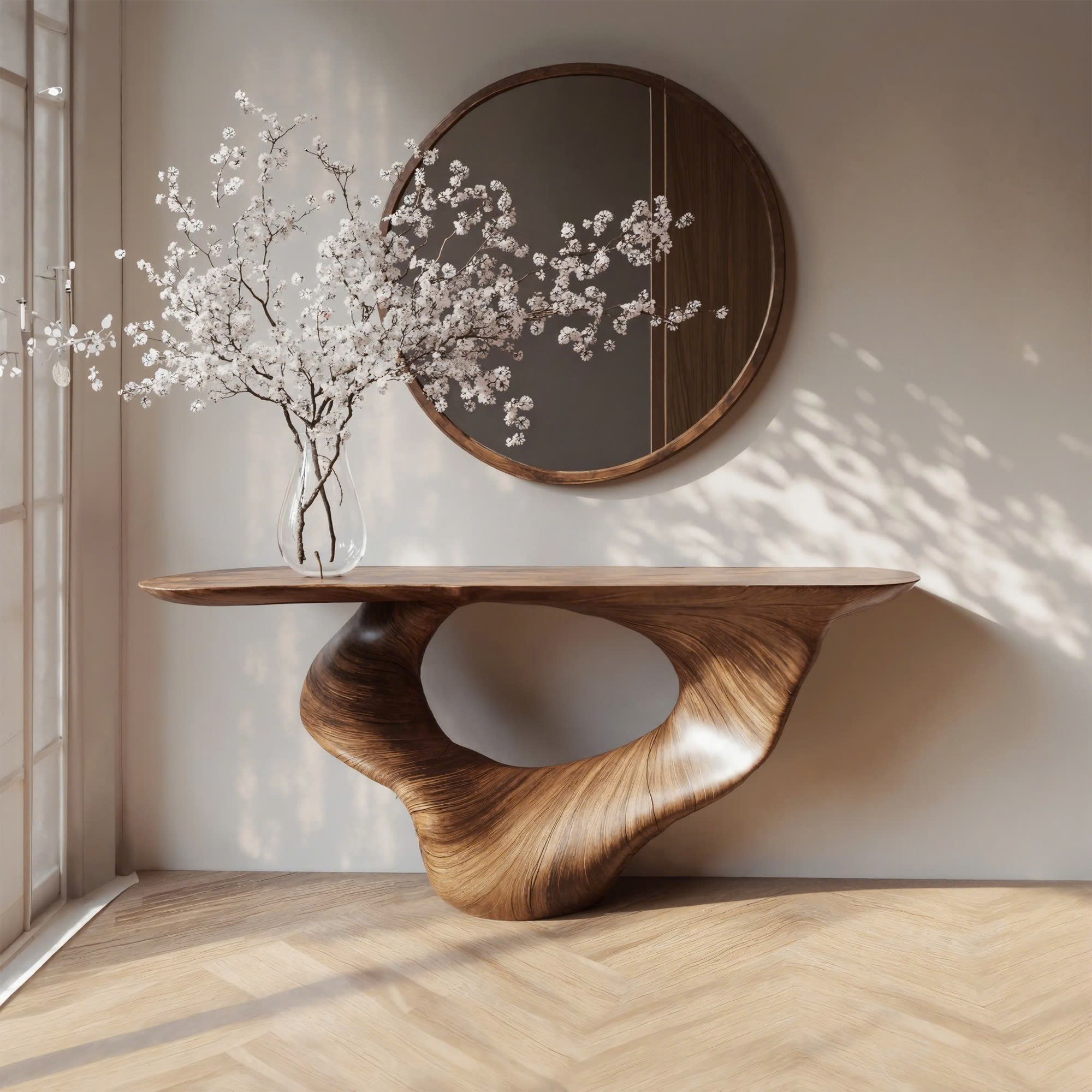 Console Table Unique Art Solid Wood Handmade Narrow Wood