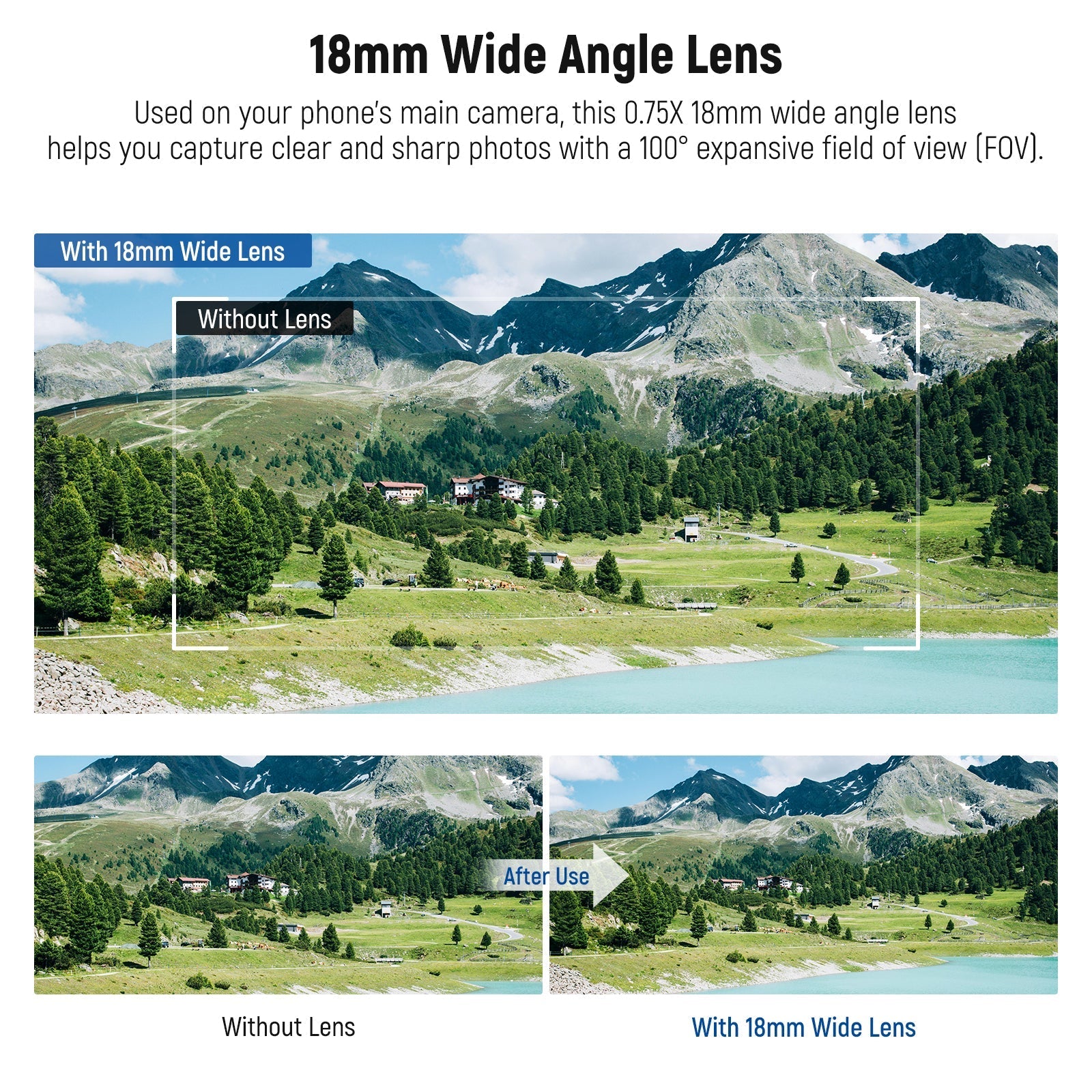 NEEWER LS-72 100° FOV 18mm Wide Angle Lens with 17mm Threaded Clip