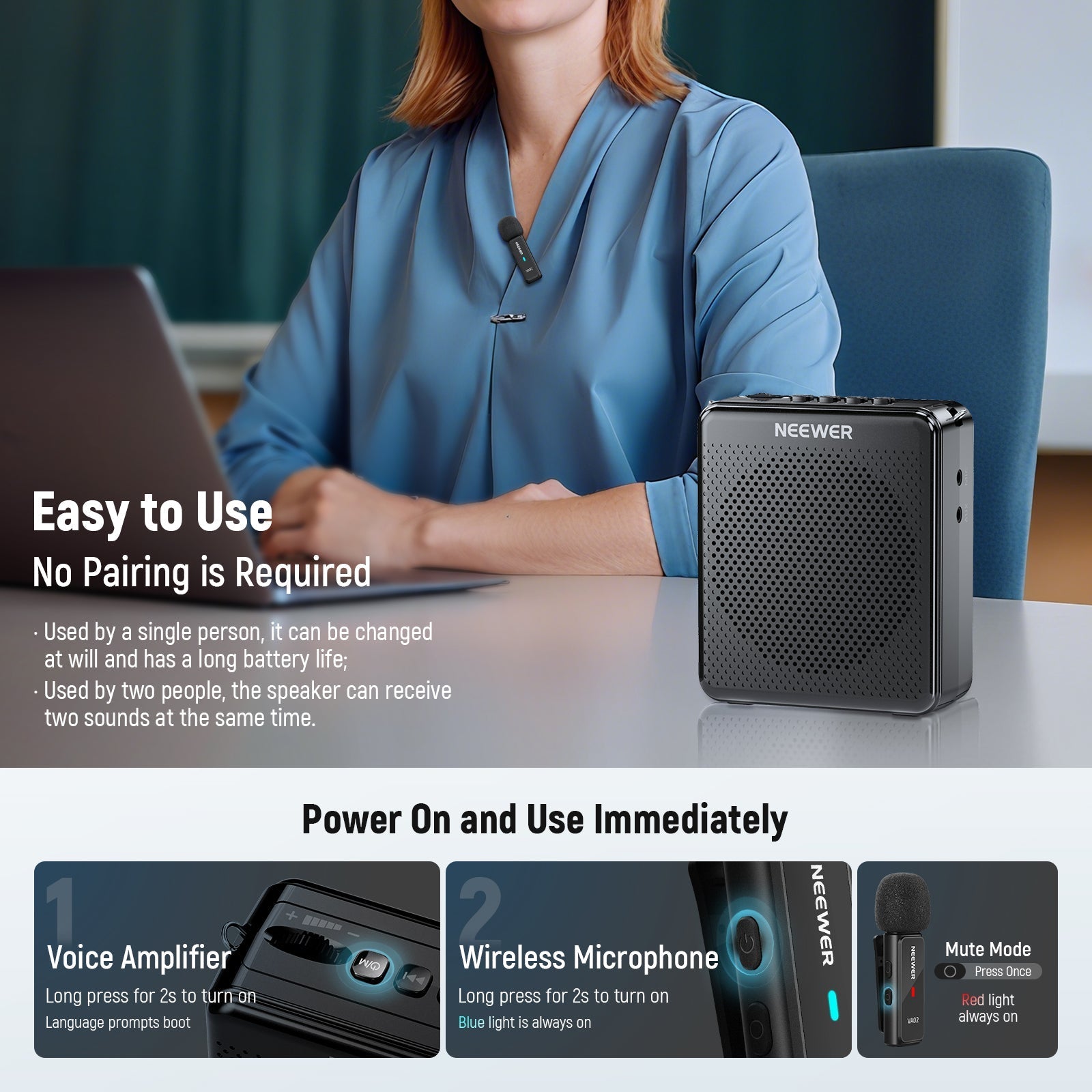 NEEWER VA02 Voice Amplifier with Wireless Microphone