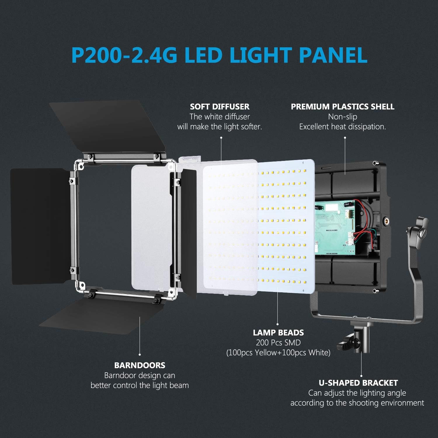 NEEWER 2-Pack P200 Bi-Color 2.4G LED Video Light