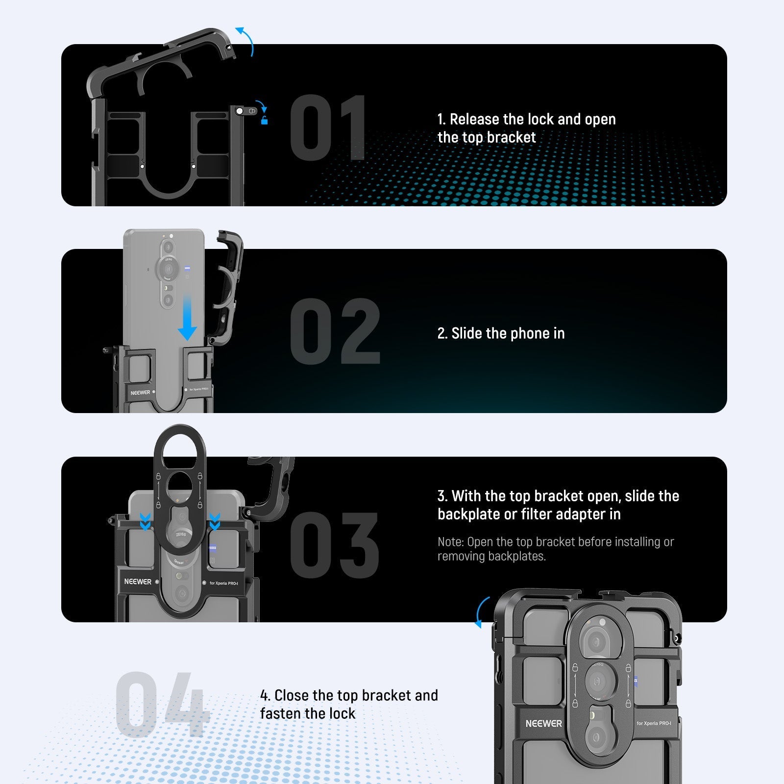 NEEWER PA086/PA087 Phone Cage Compatible with Sony Xperia PRO-I / Xperia 1 V