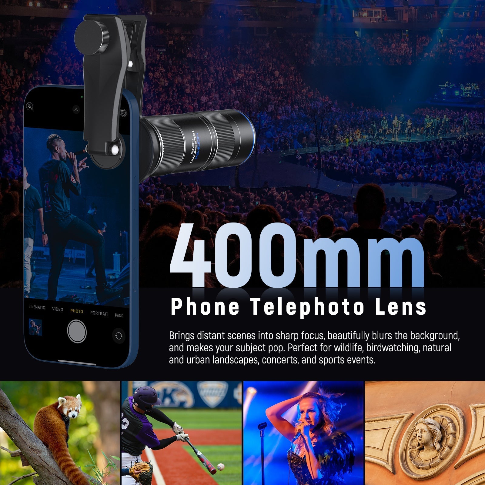 NEEWER LS-78 400mm Phone Telephoto Lens with 17mm Threaded Lens Clip