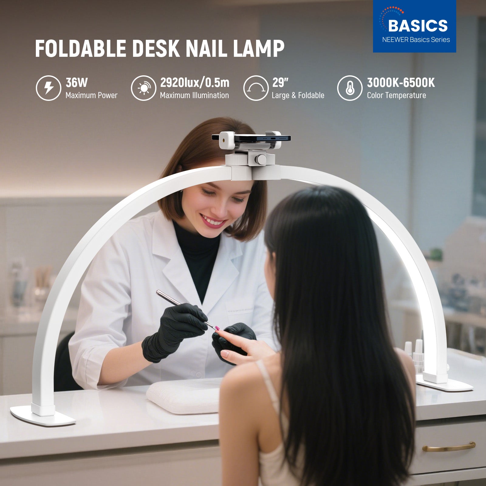 NEEWER BASICS HM02-D 36W 29" Foldable Nail Tech Table Arc Lamp