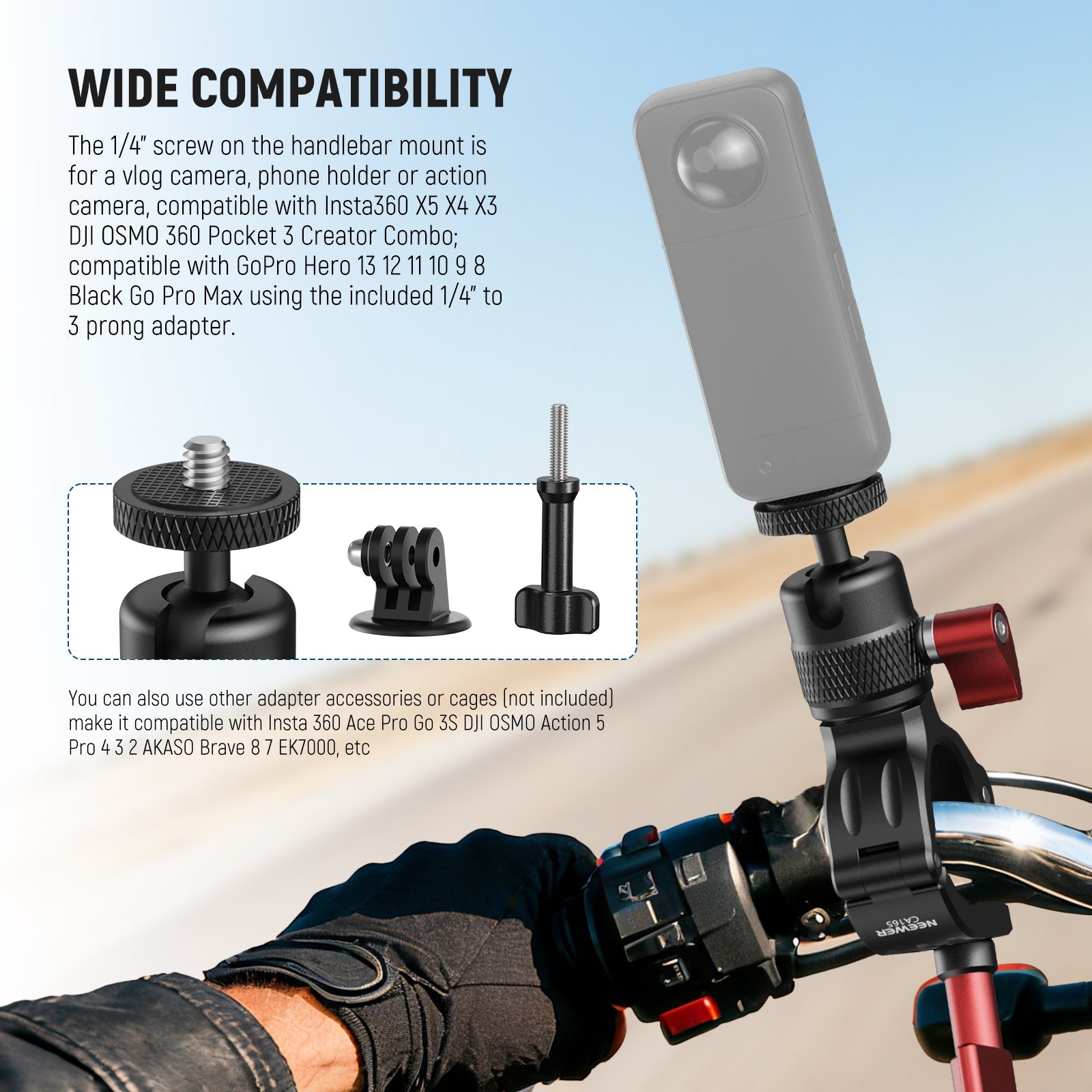 NEEWER CA165 Motorcycle Bike Handlebar Mount For Action Cameras