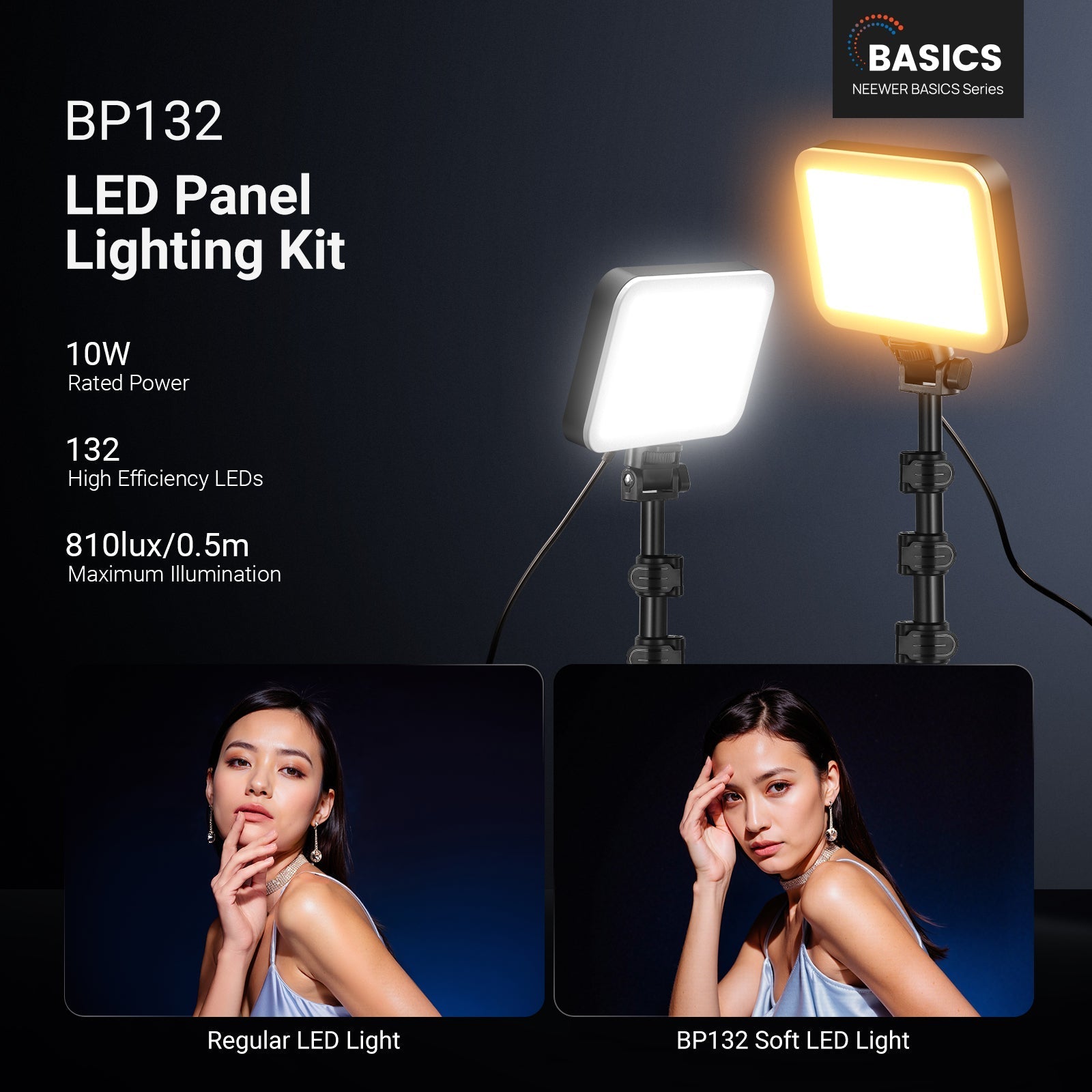 NEEWER BASICS BP132 2 Pack LED Video Light Panel Lighting Kit