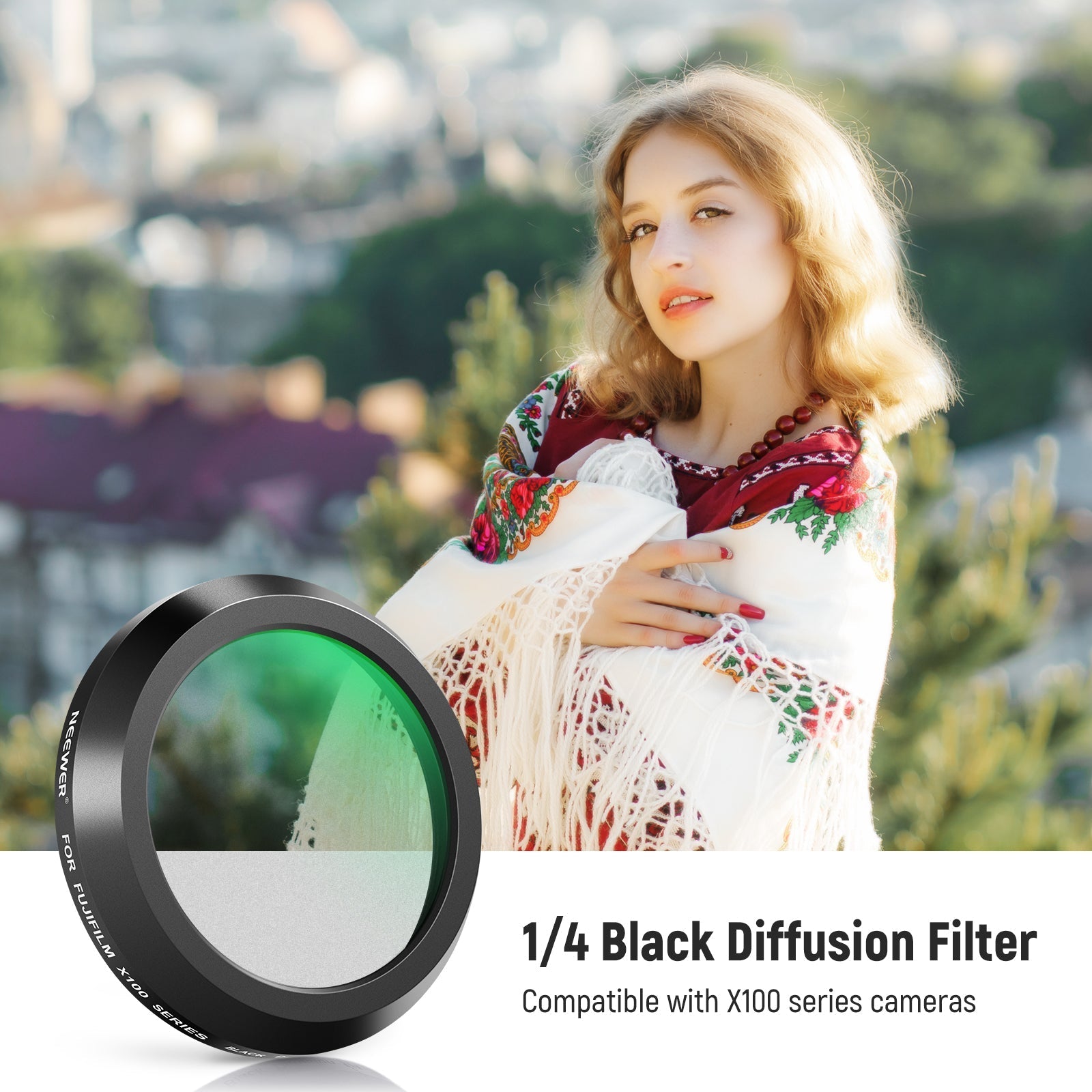 NEEWER Black Diffusion 1/4 Lens Filter for Fujifilm X100 Series Cameras