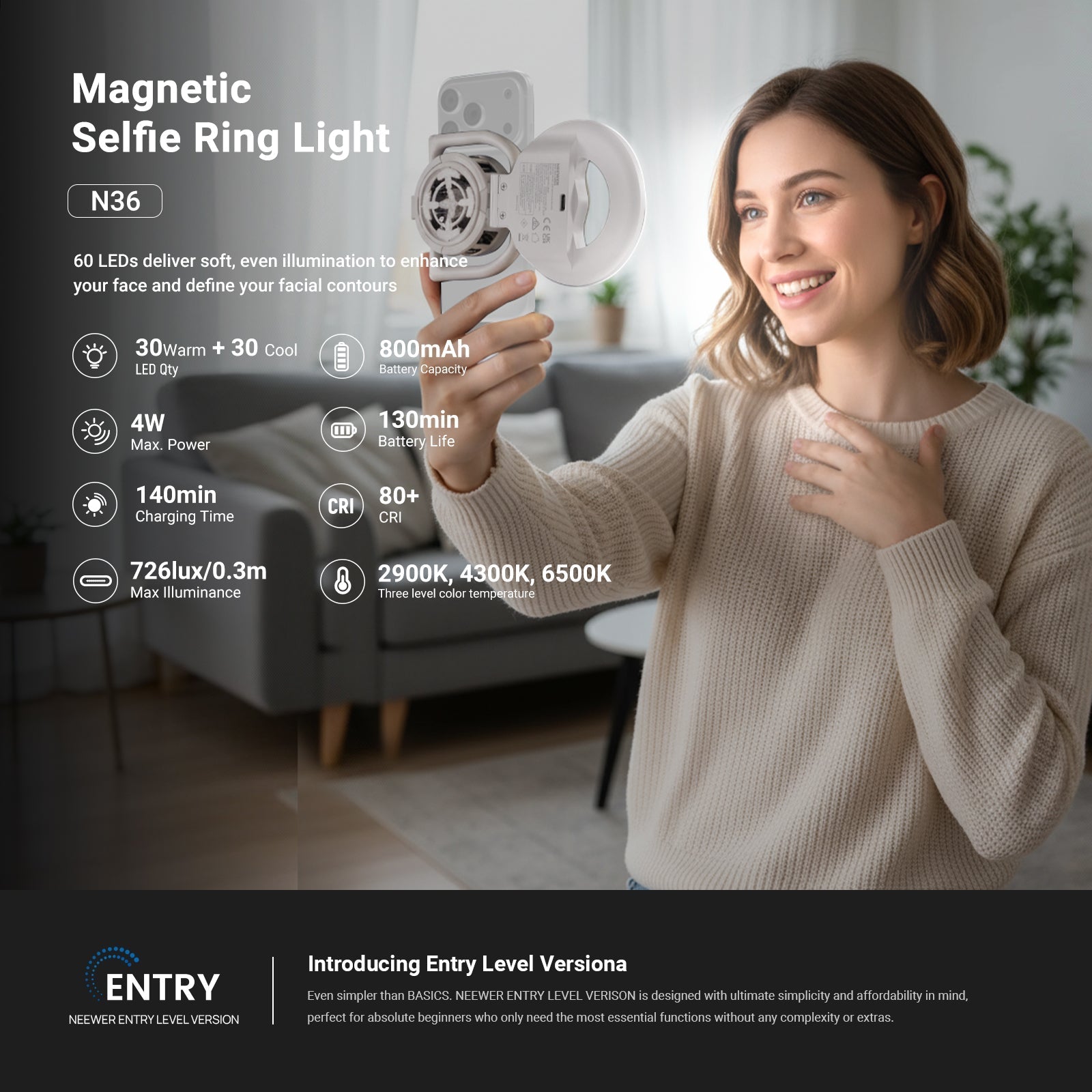 NEEWER ENTRY LEVEL VERSION N35/N36 Magnetic Selfie Ring Light