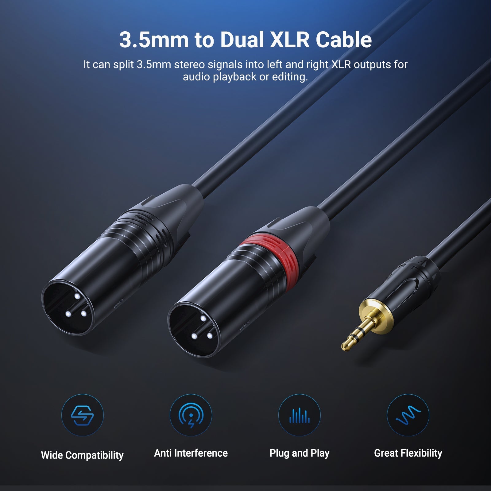 NEEWER 3.5mm 1/8 Inch TRS AUX to Dual XLR Breakout Cable