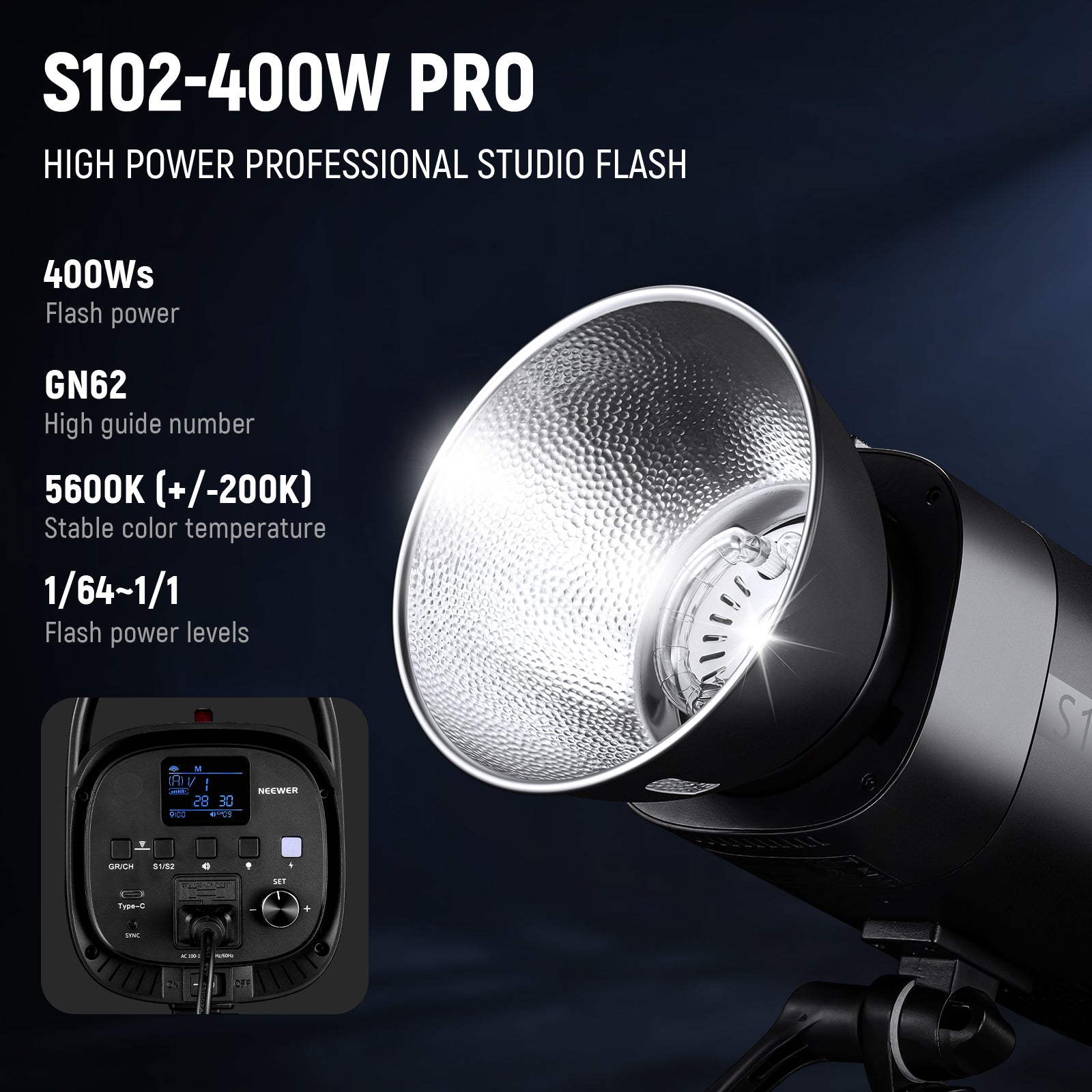 NEEWER 2 Pack S102-400W PRO 400Ws Studio Monolight Flash Light Kit