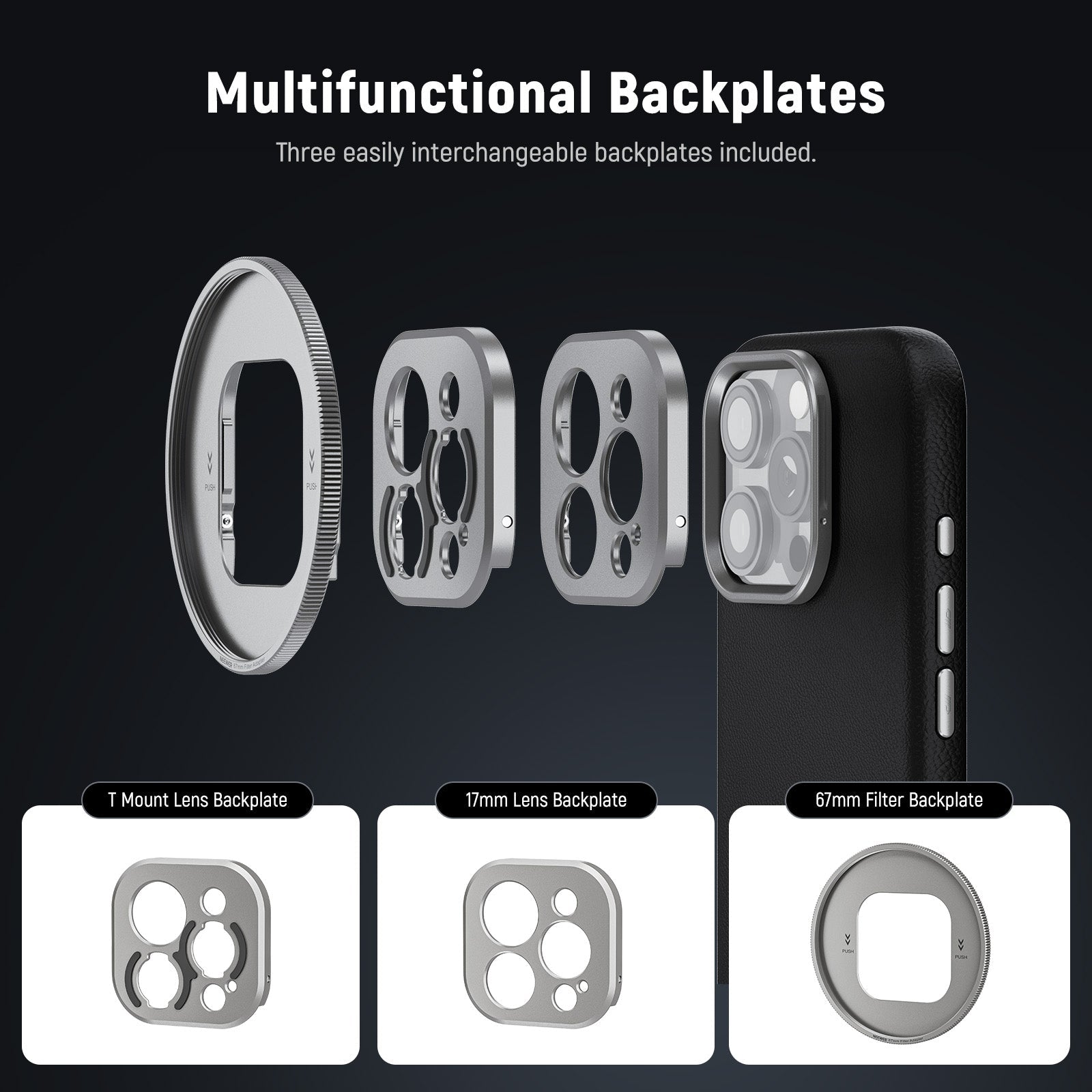 NEEWER PA083P/PA084P Black Case with 3 Backplates for iPhone 16 Pro/Pro Max