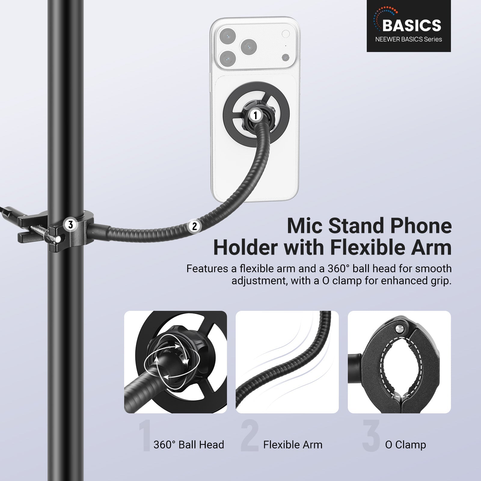 NEEWER BASICS MS009 Mic Stand Phone Holder with Flexible Arm