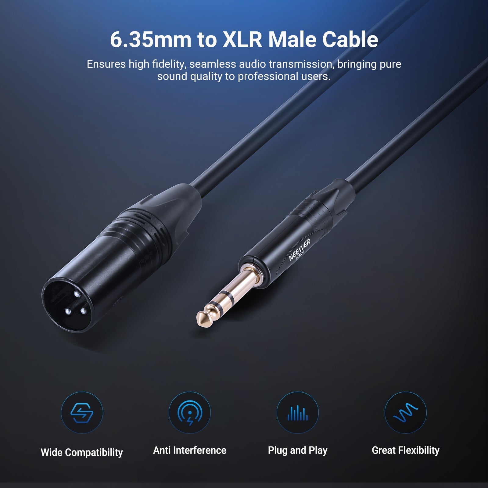 NEEWER MS026 6.35mm 1/4 TRS to XLR Male Cable