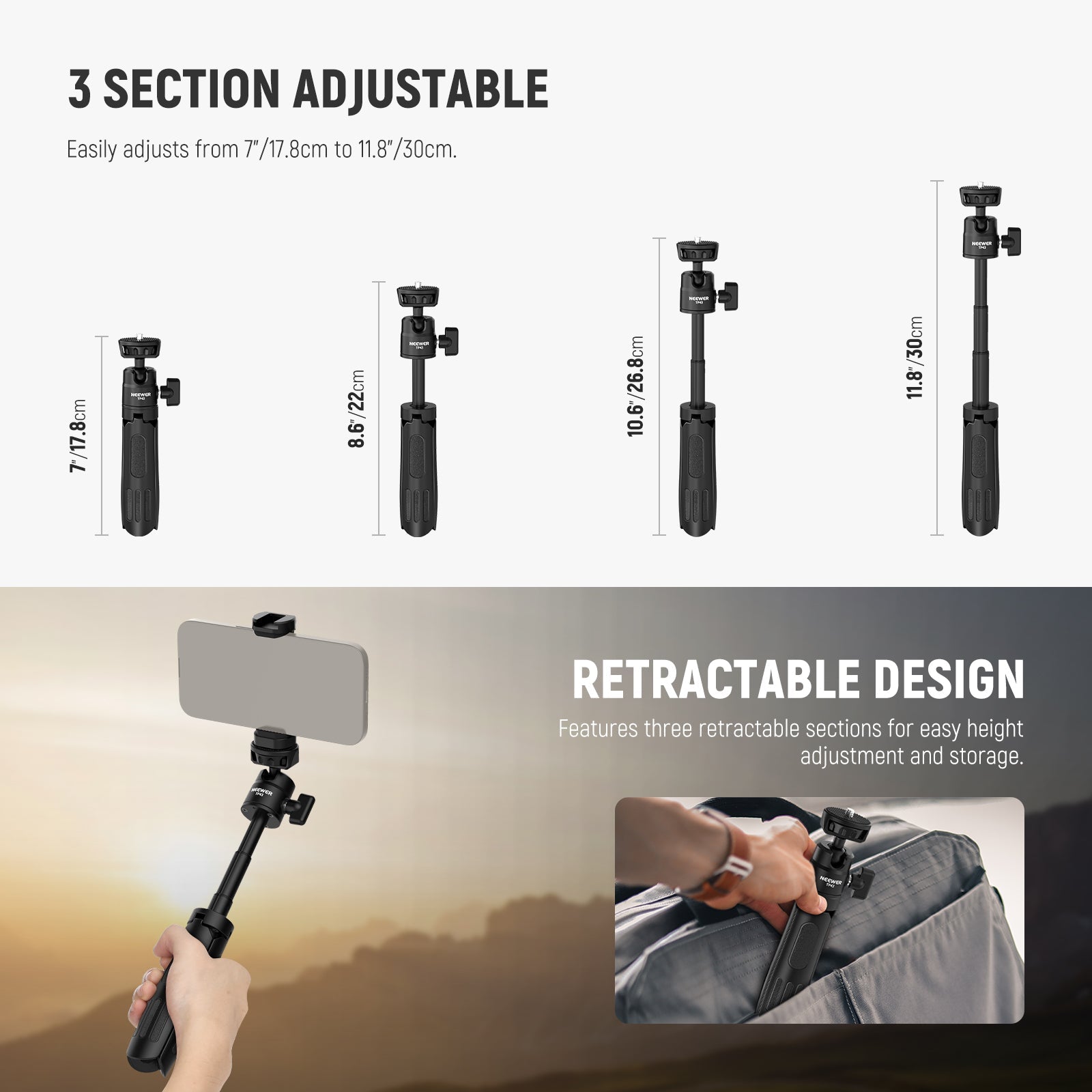 NEEWER BASICS TP43 Mini Desktop Selfie Stick Tripod