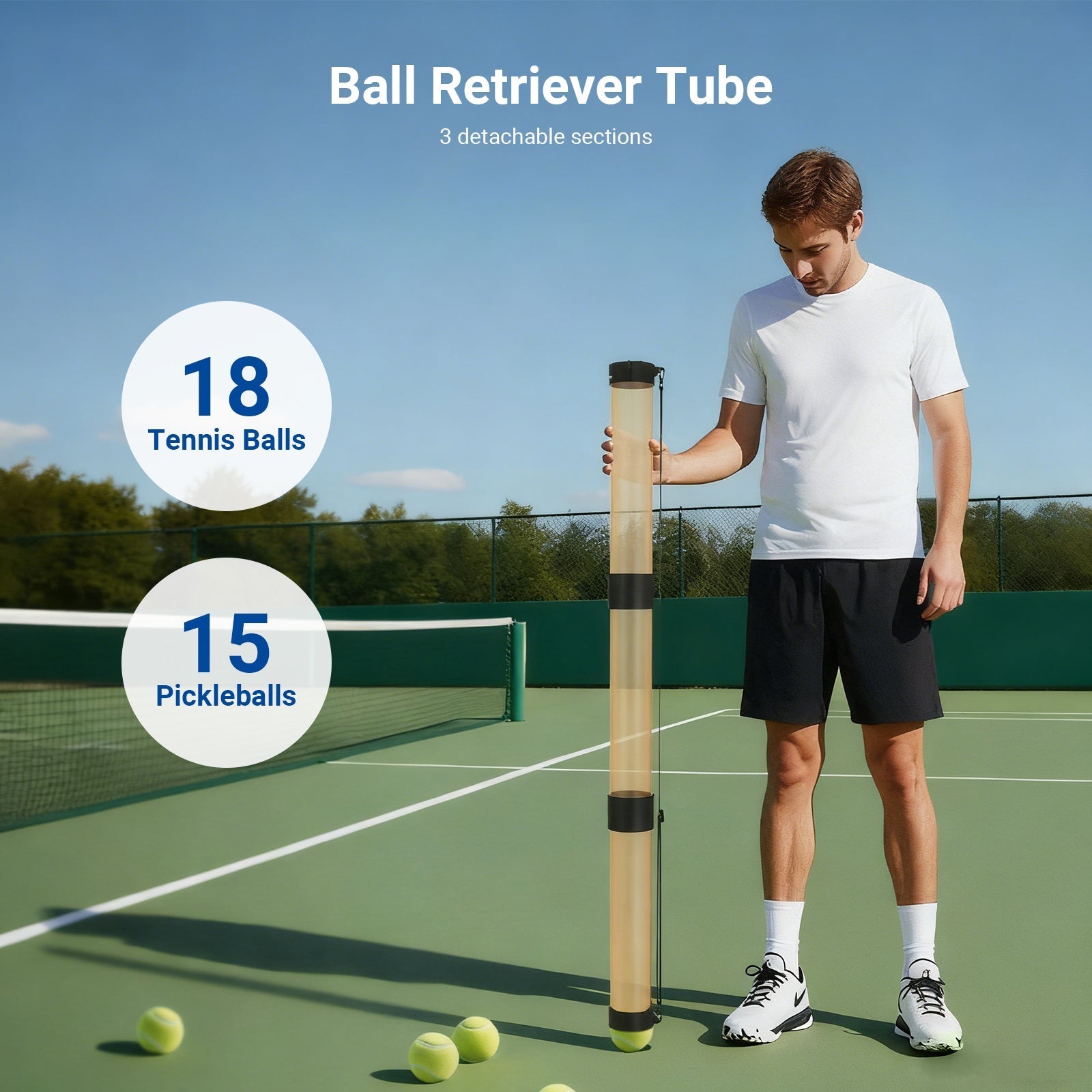 NEEWER TB02Z Ball Retriever Tube Hopper for Tennis Balls & Pickleballs
