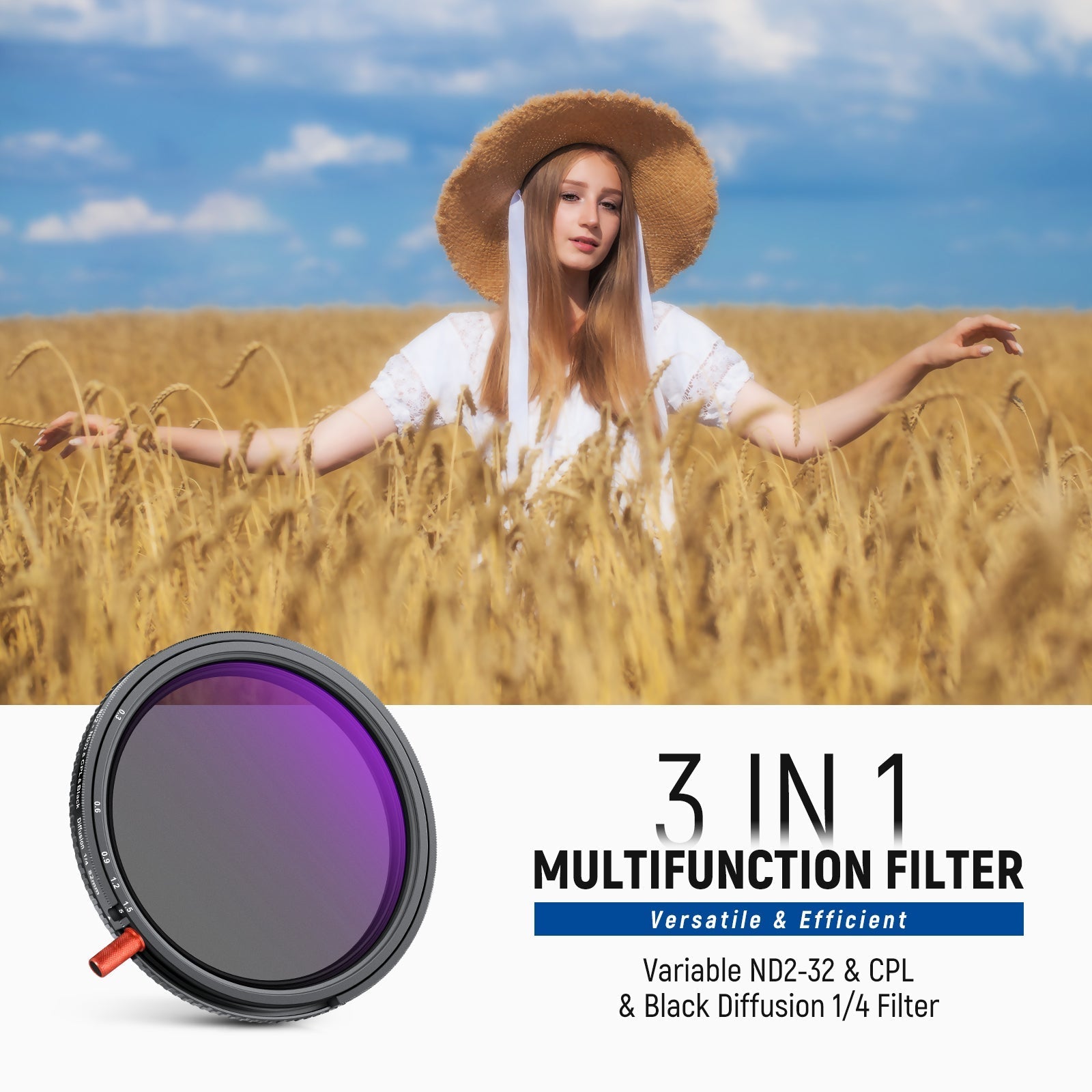 NEEWER 3 In 1 CPL + Black Diffusion 1/4 + Variable ND2-32 Filter