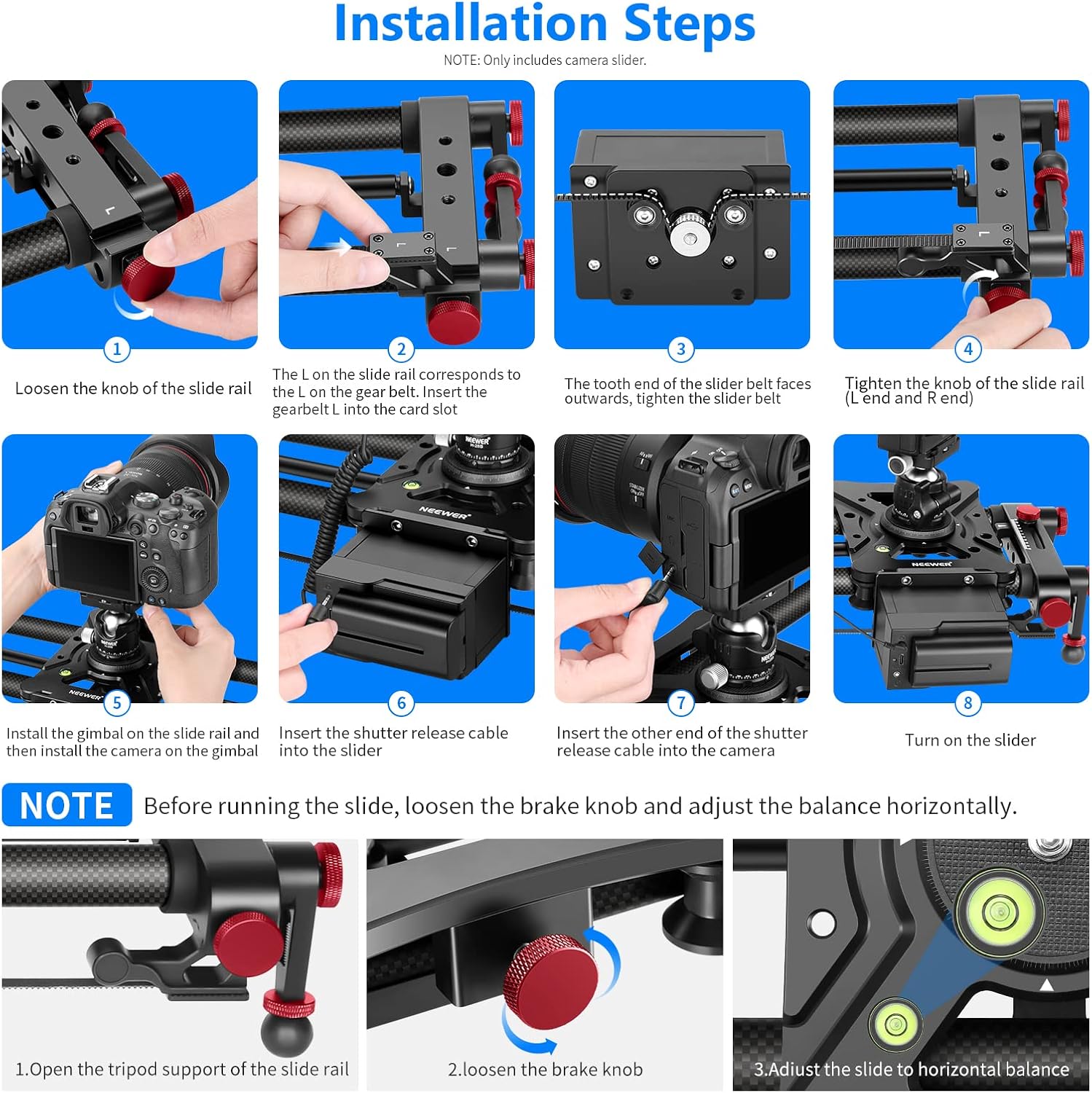 NEEWER ER1 Motorized Carbon Fiber Camera Slider with F750 Battery
