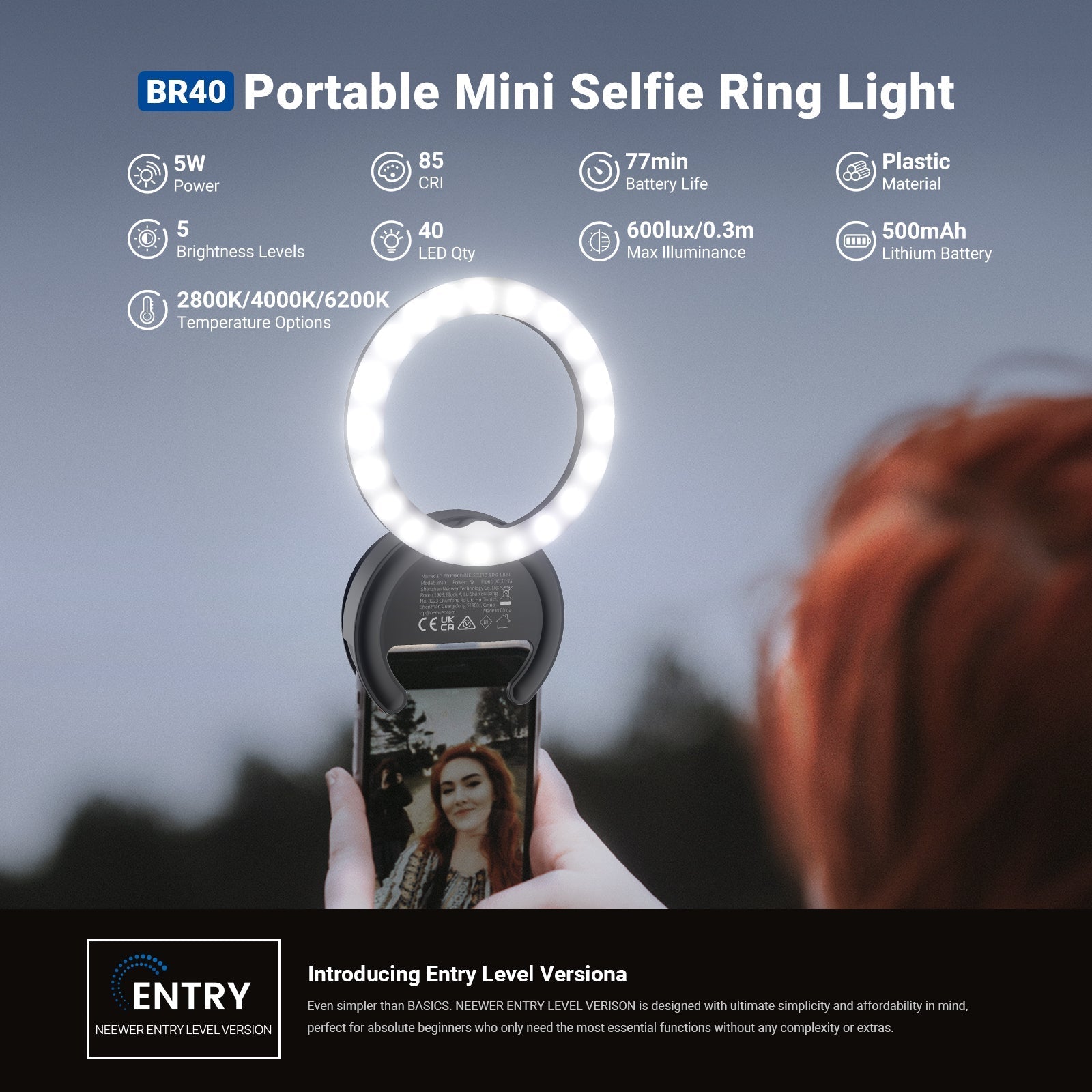 NEEWER ENTRY LEVEL VERSION BR40 4" Phone Selfie Ring Light